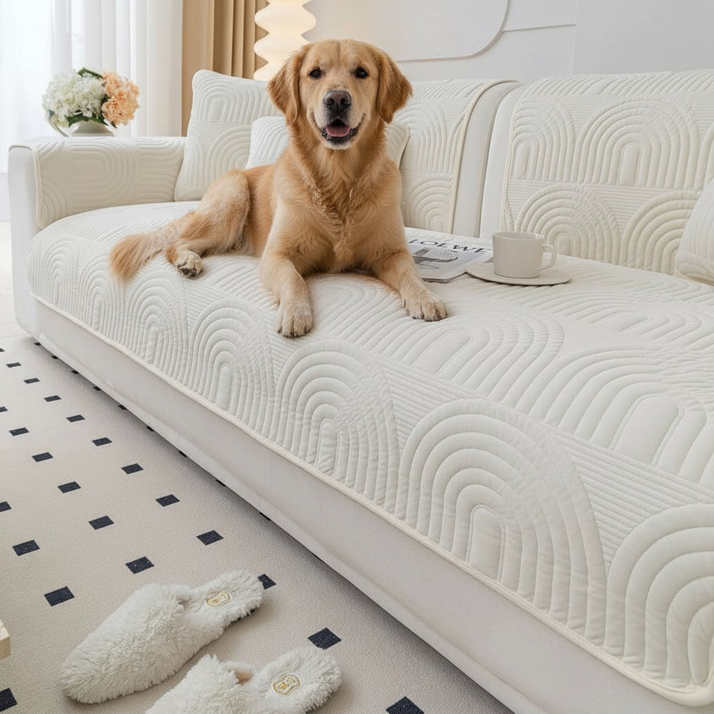 Non Slip Fluffy Geometric Quilted Plush Couch Sofa Cover