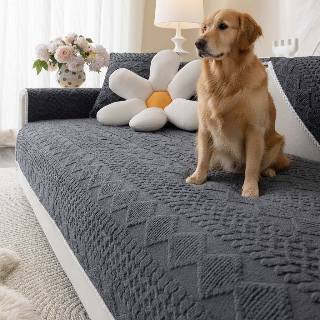 Non Slip Fluffy Geometric Jacquard Mat Couch Sofa Cover