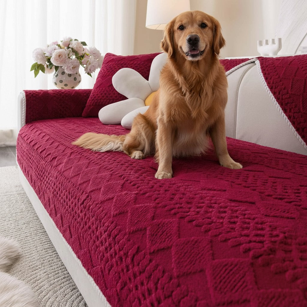Non Slip Fluffy Geometric Jacquard Mat Couch Sofa Cover
