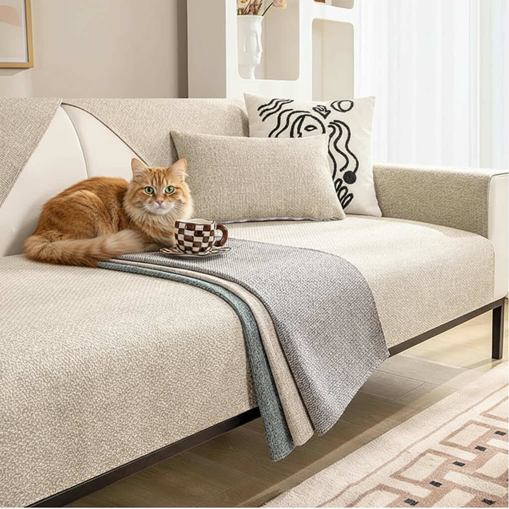 Anti Slip Cotton Linen Slipcover Sofa Couch Cover