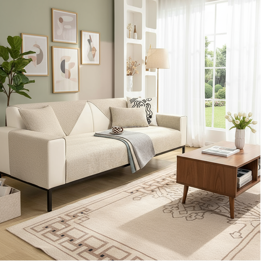 Anti Slip Cotton Linen Slipcover Sofa Couch Cover