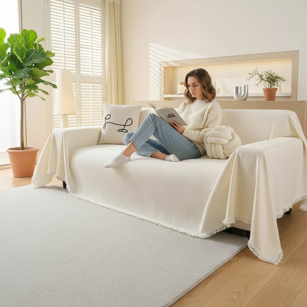 Chenille Tassels Sofa Couch Cover