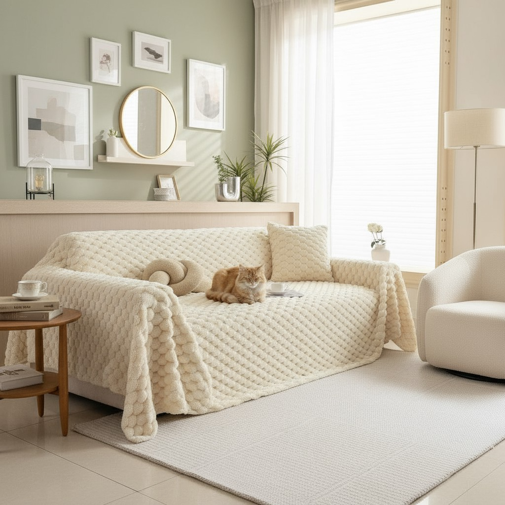 Fuzzy Plush Rabbit Non-Slip Sofa Couch Cover
