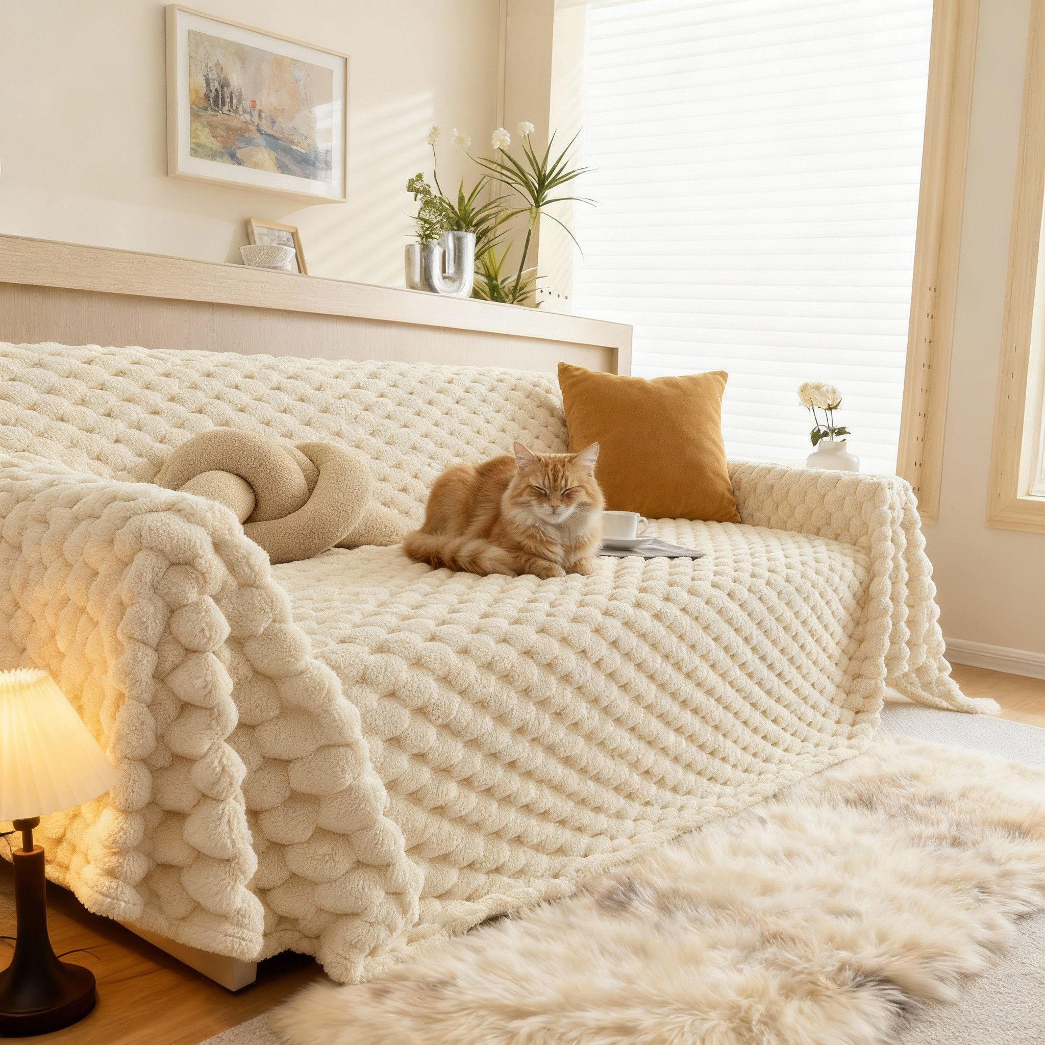 Fuzzy Plush Rabbit Non-Slip Sofa Couch Cover