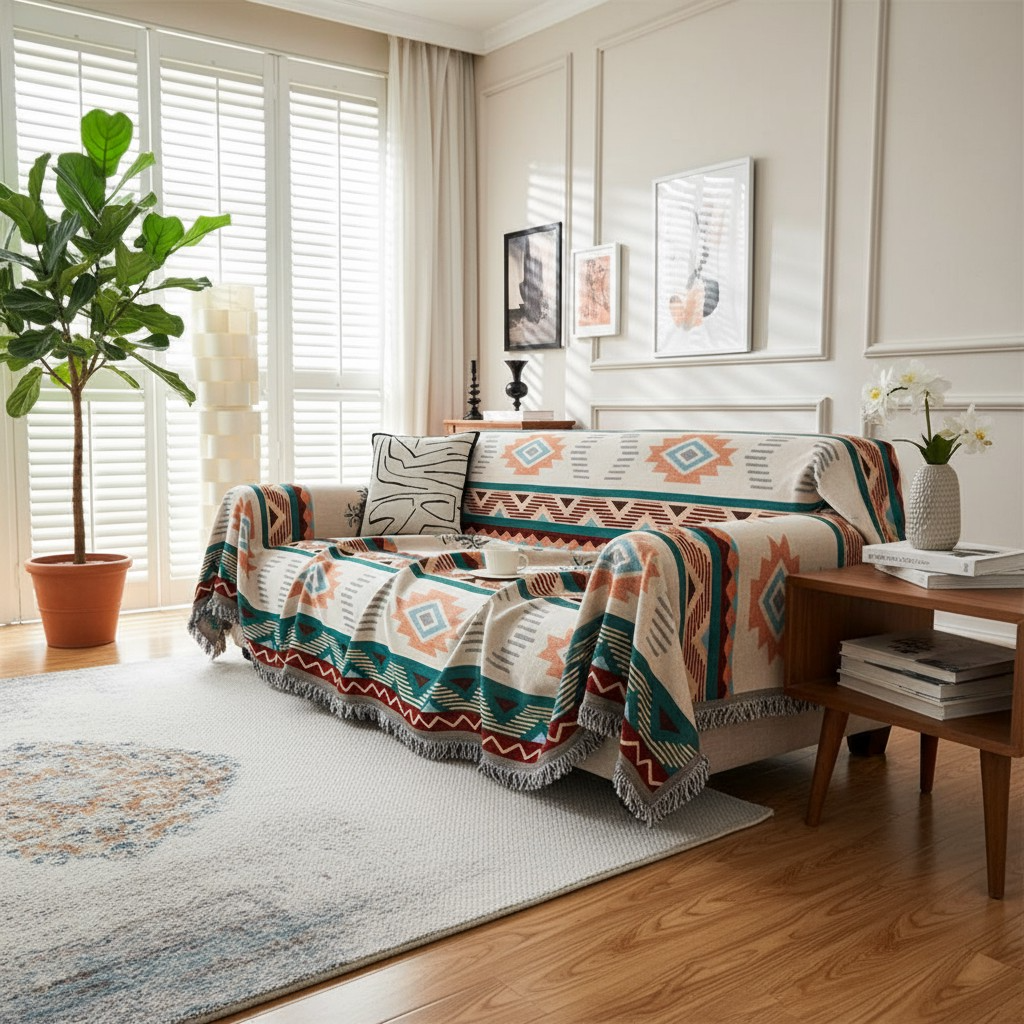 Boho Tassels Reversible Sofa Couch Cover
