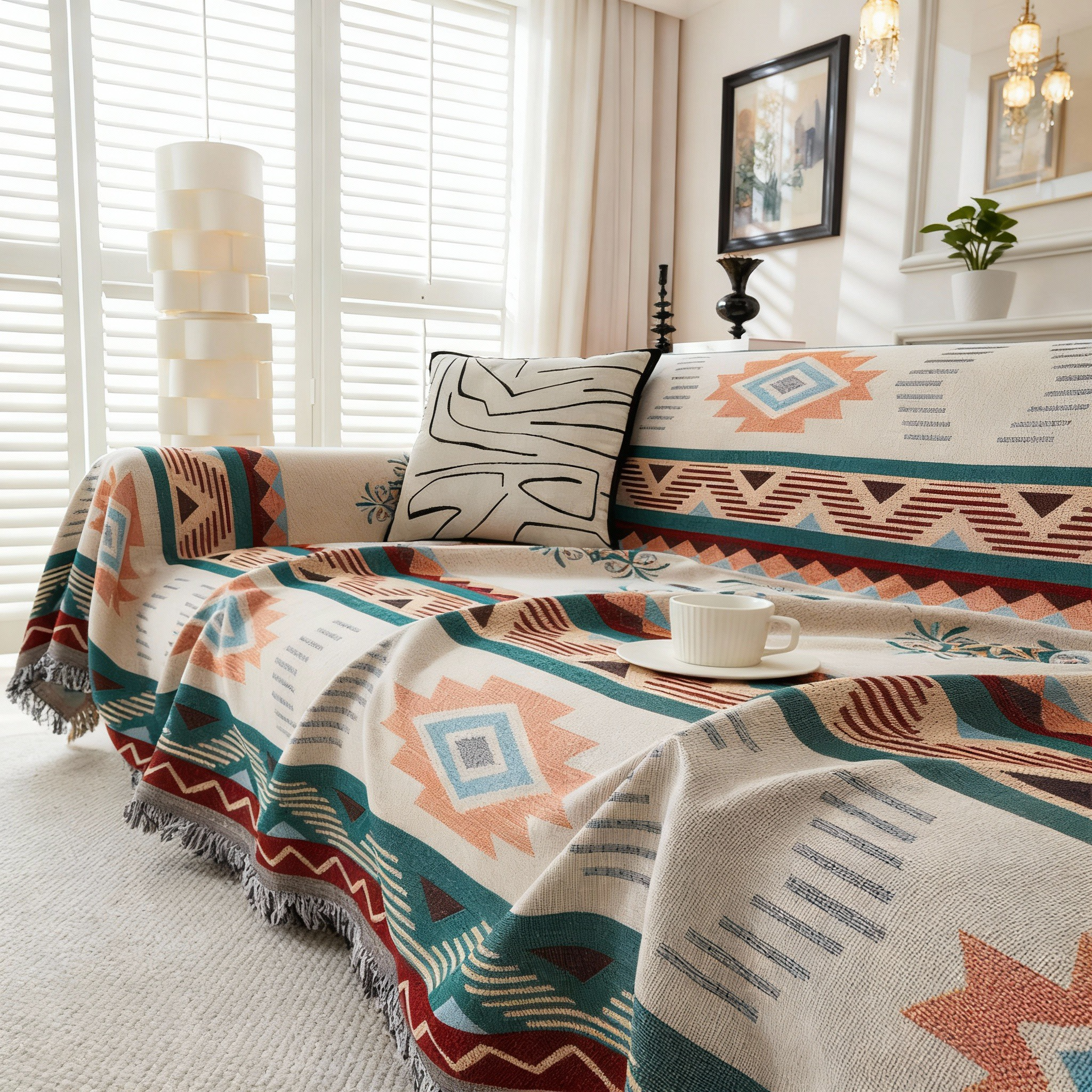 Boho Tassels Reversible Sofa Couch Cover