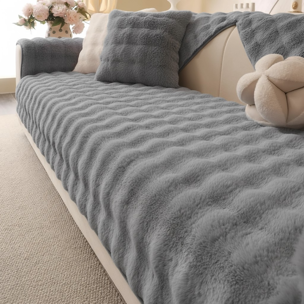 Non Slip Plush Fuzzy Furry Mat Couch Sofa Cover