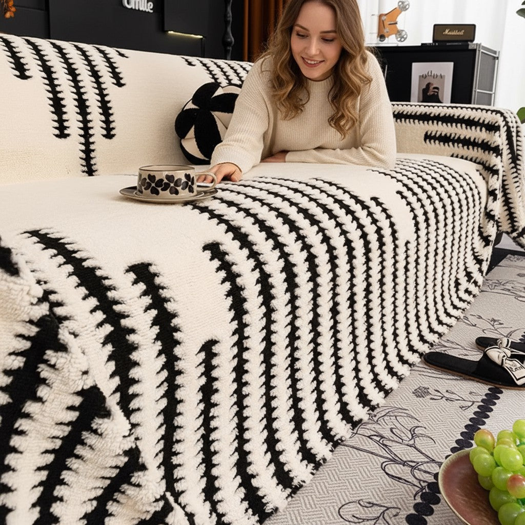 Fuzzy Plush Elegance Anti-Slip Tassels Sofa Couch Cover