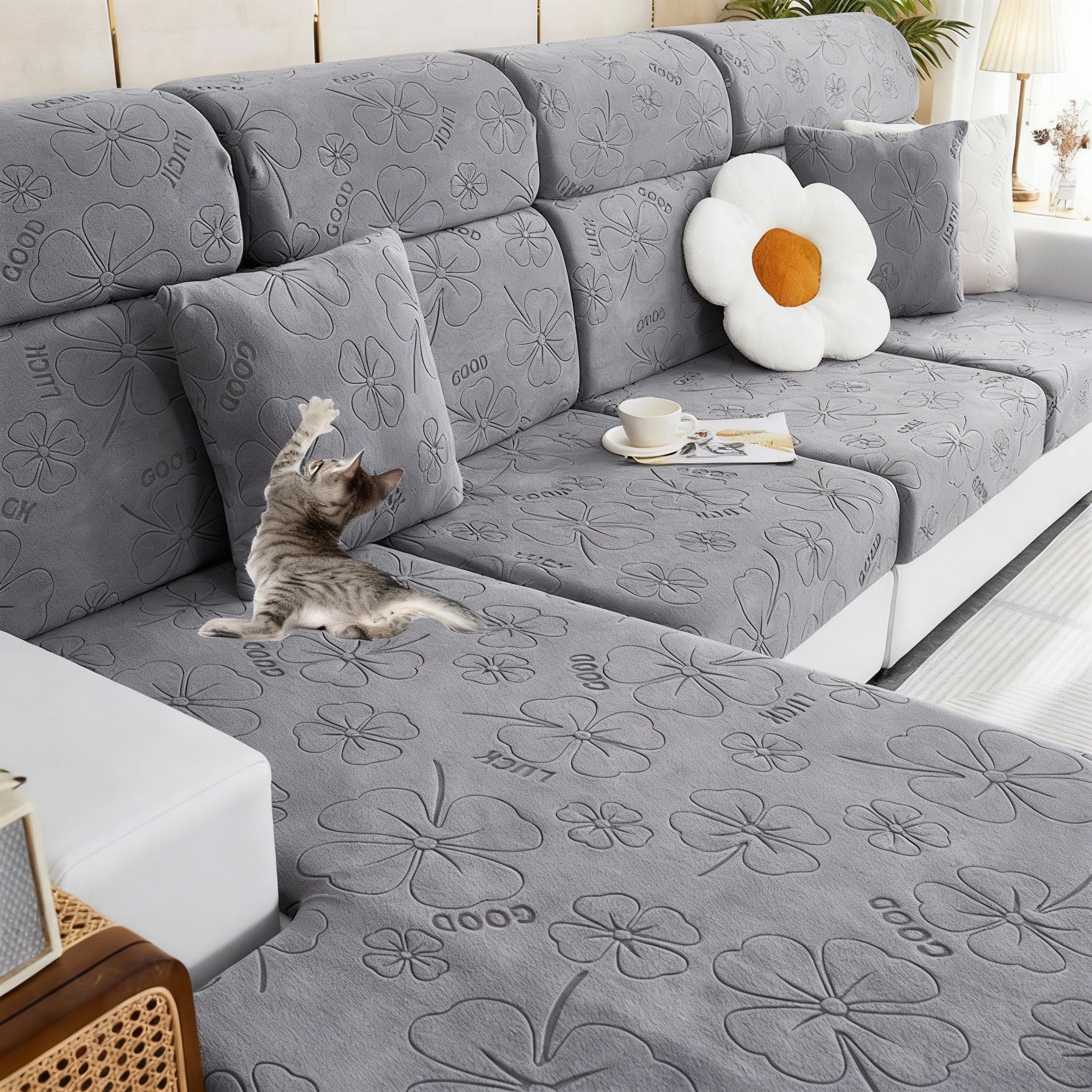 Good Luck Anti-Slip L Shaped Cushion Sofa Couch Cover