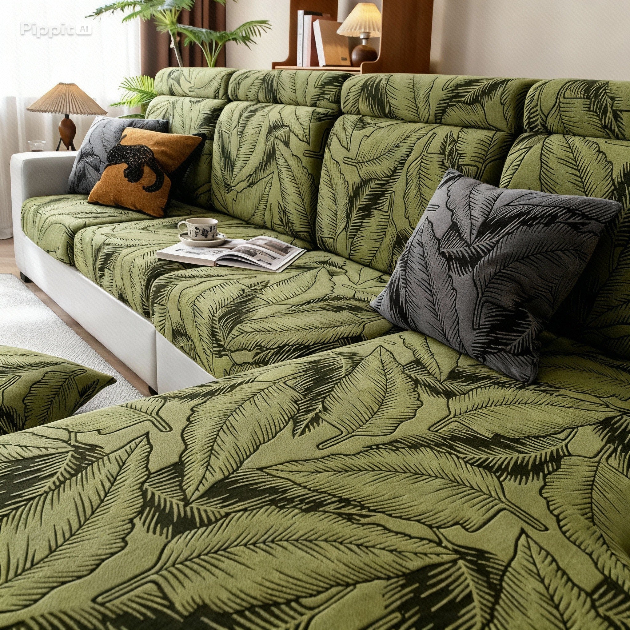 L Shaped Sectional Leaf Cushion Sofa Couch Cover
