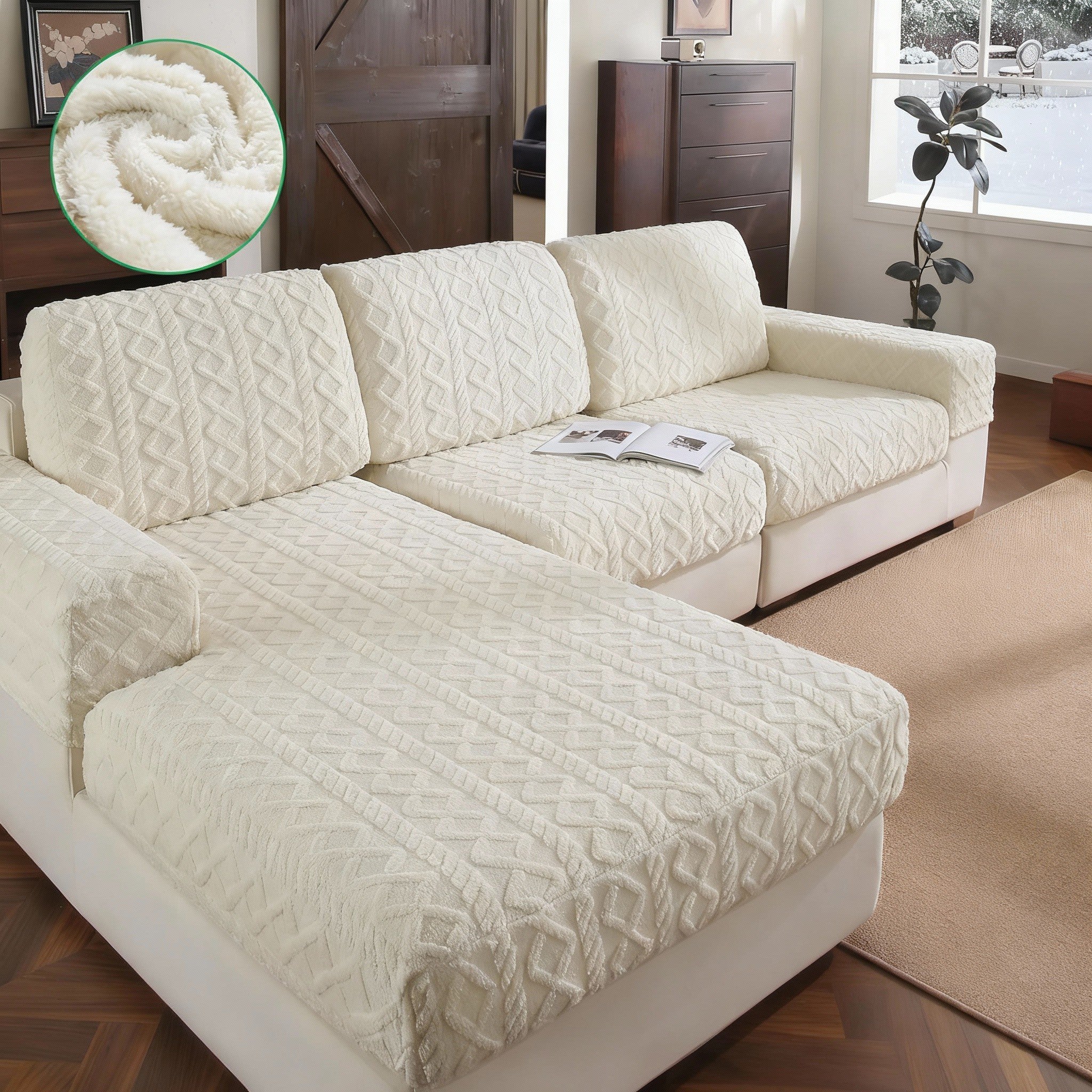 Anti Slip Polar Fleece L Shaped Sectional Cushion Sofa Couch Cover