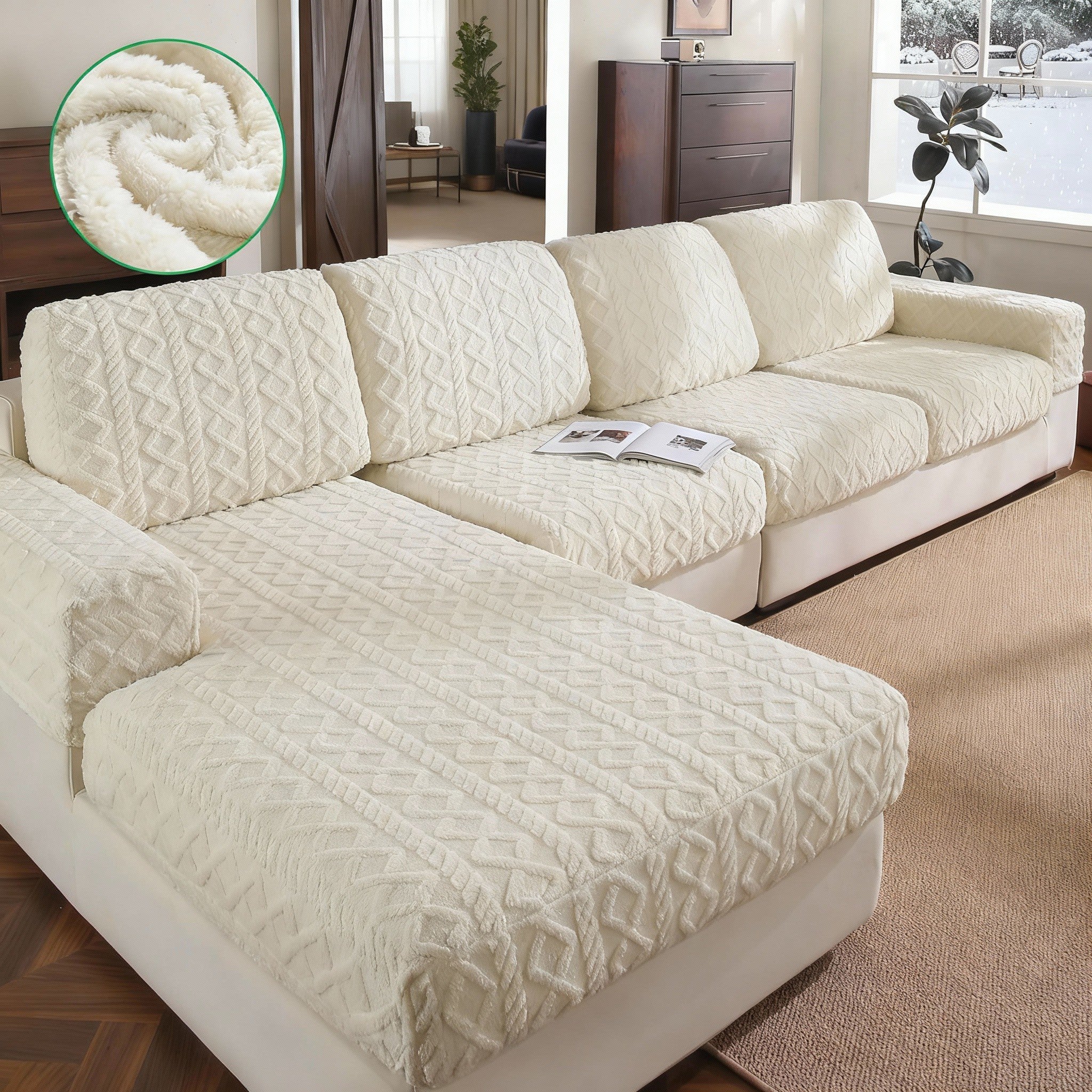 Anti Slip Polar Fleece L Shaped Sectional Cushion Sofa Couch Cover