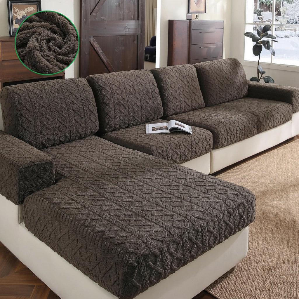 Anti Slip Polar Fleece L Shaped Sectional Cushion Sofa Couch Cover