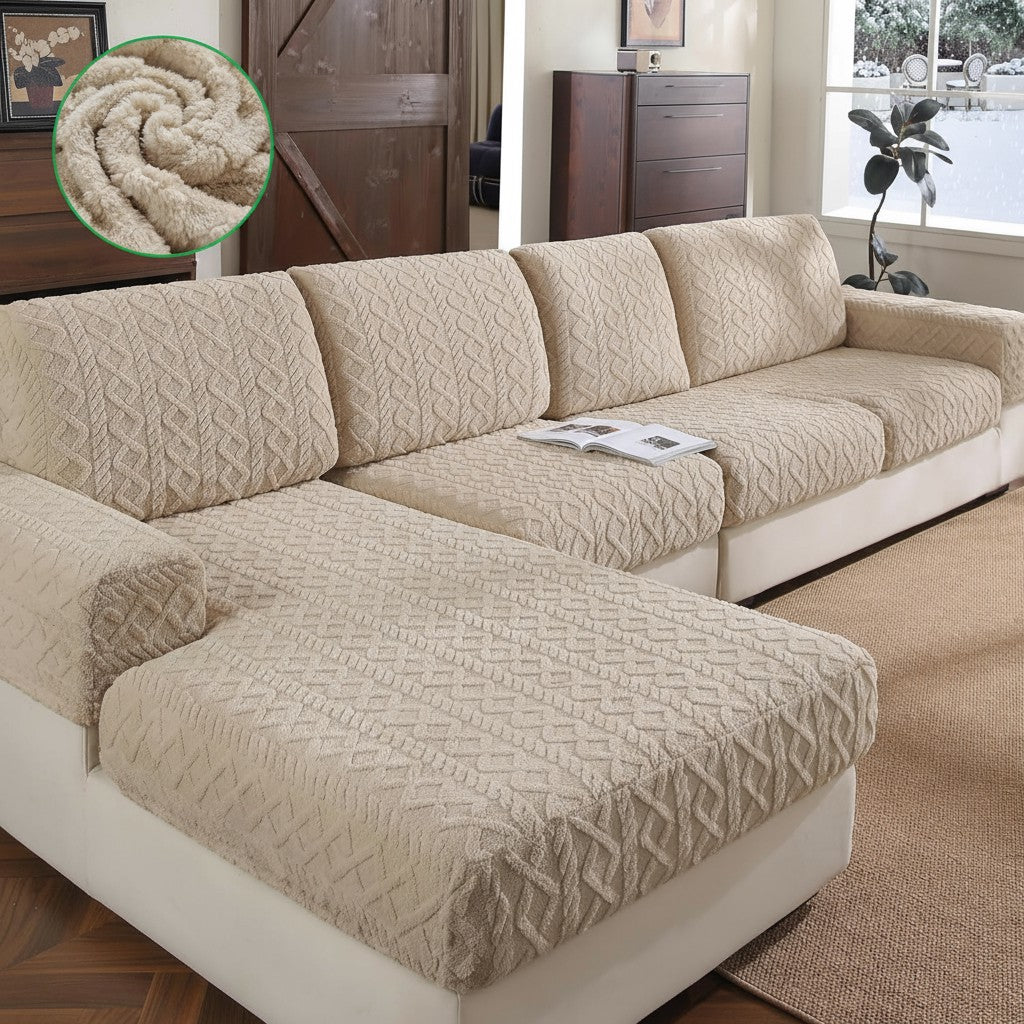 Anti Slip Polar Fleece L Shaped Sectional Cushion Sofa Couch Cover