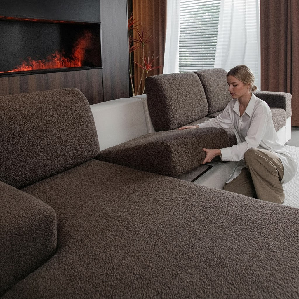 Anti Slip Polar Fleece Sectional L Shaped Cushion Sofa Couch Cover