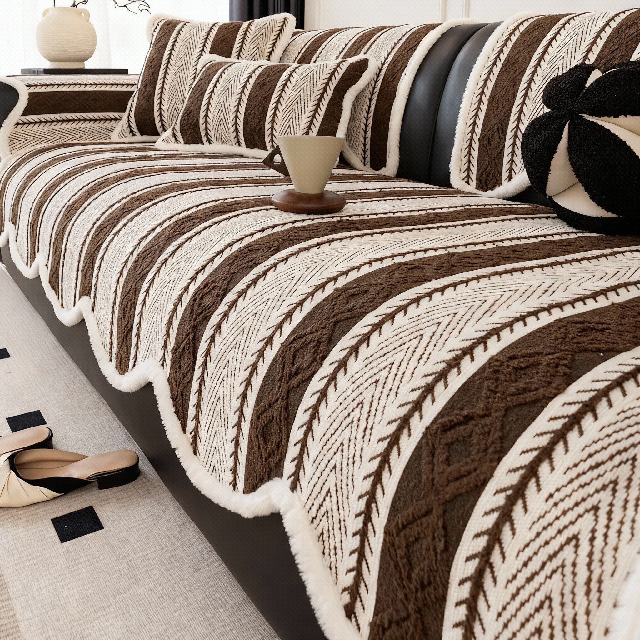 Chenille Anti Slip Stripe Sofa Couch Cover