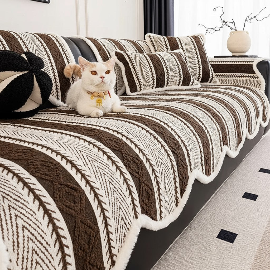 Elegant Chenille Anti Slip Stripe Sofa Couch Cover