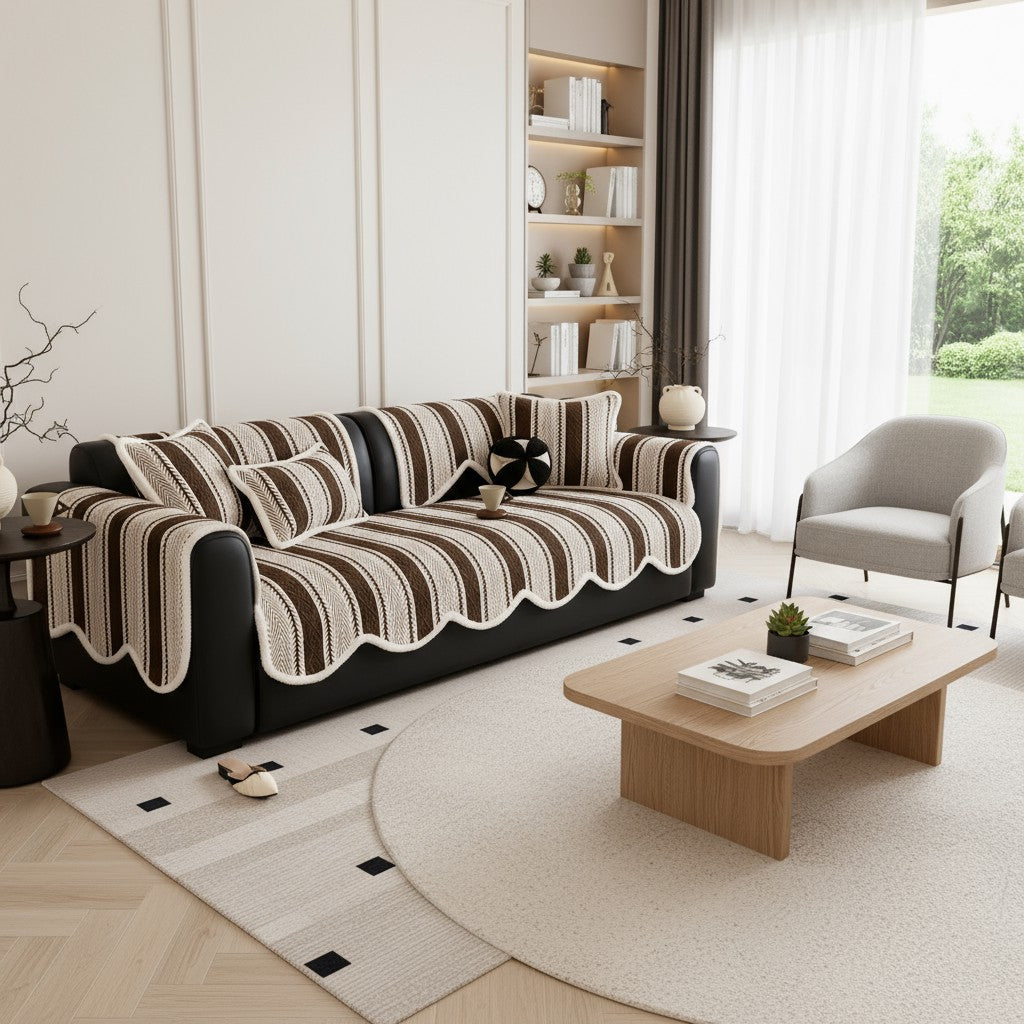 Elegant Chenille Anti Slip Stripe Sofa Couch Cover