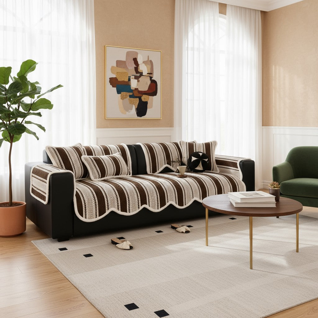 Elegant Chenille Anti Slip Stripe Sofa Couch Cover