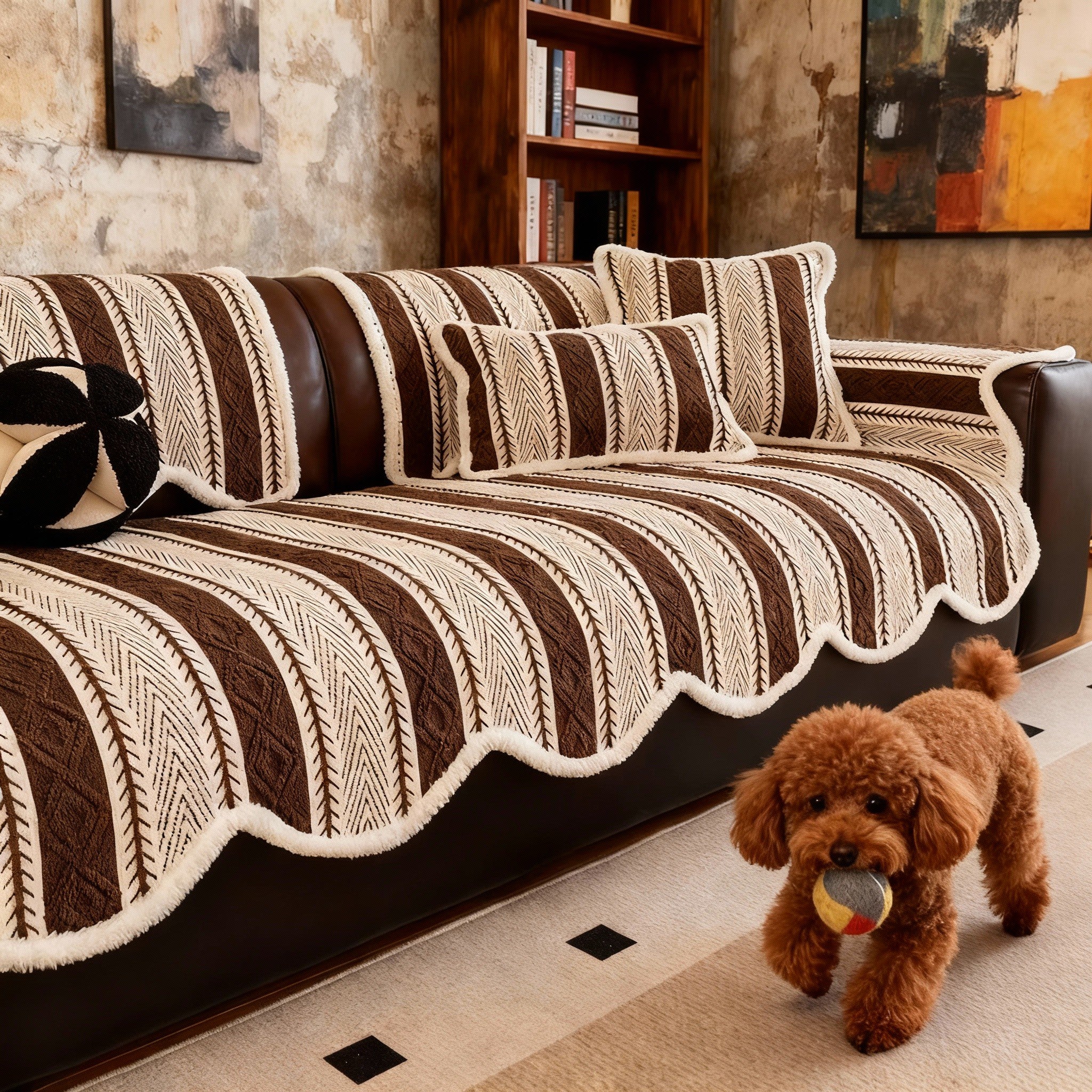 Elegant Chenille Anti Slip Stripe Sofa Couch Cover