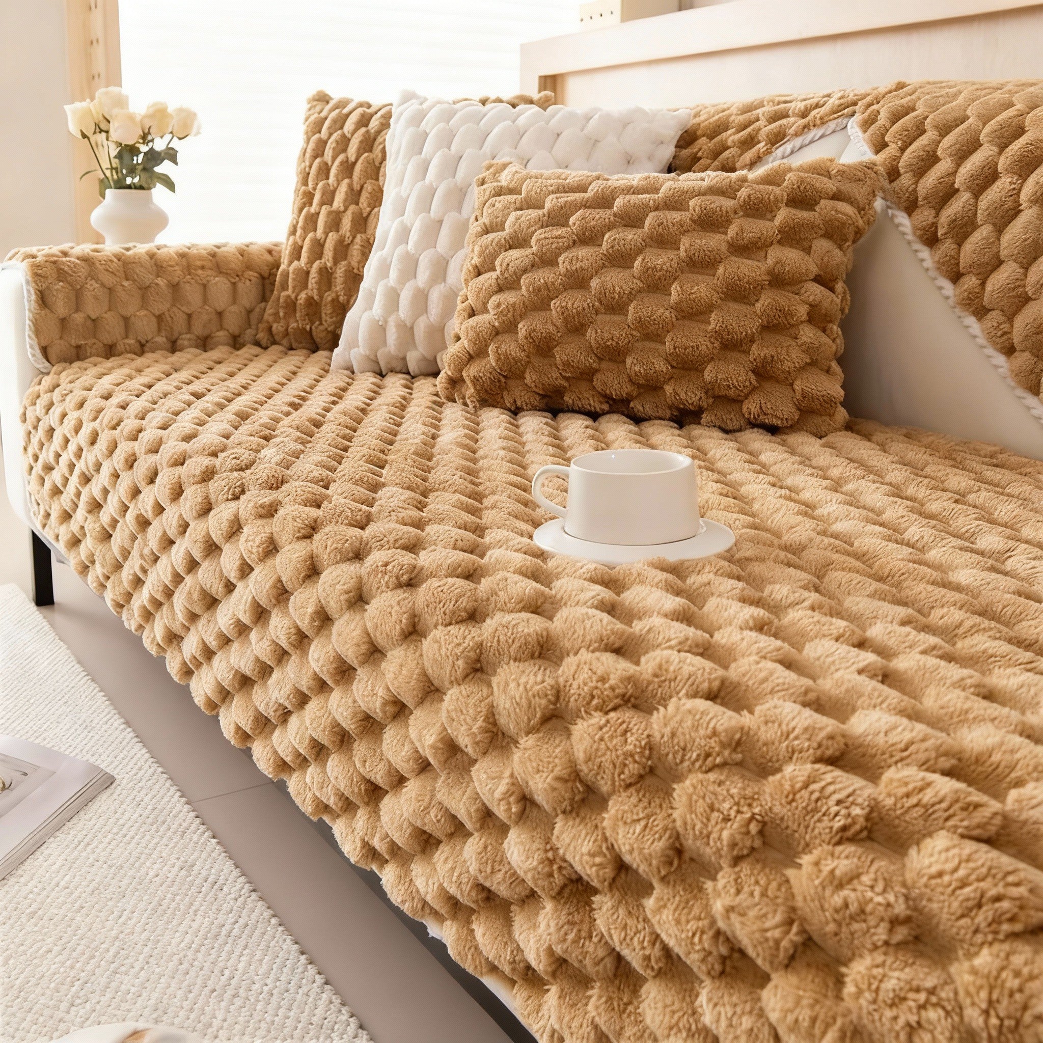 Non Slip Plush Rabbit Mat Couch Sofa Cover