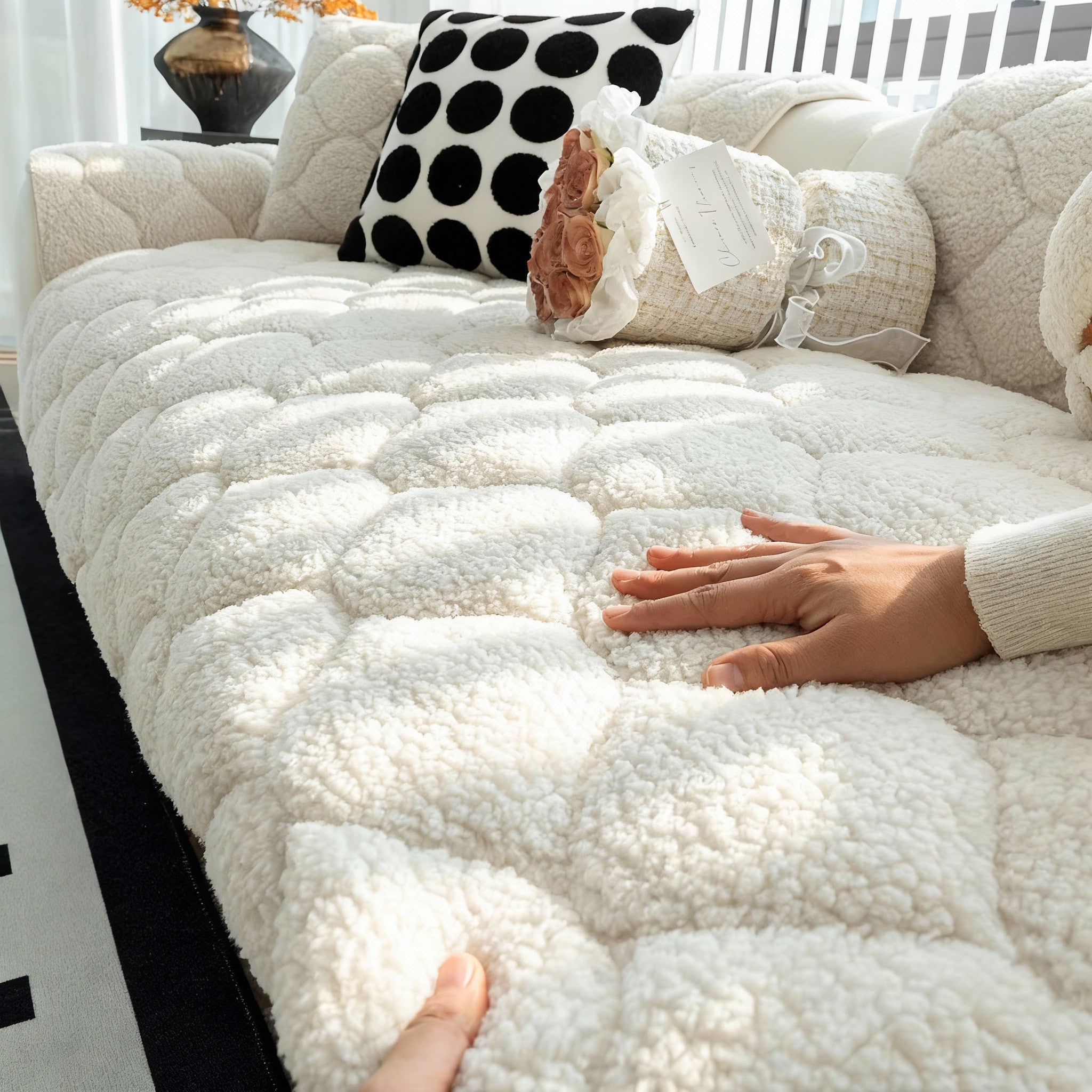 Non Slip Sherpa Fleece Plush Rabbit Mat Couch Sofa Cover