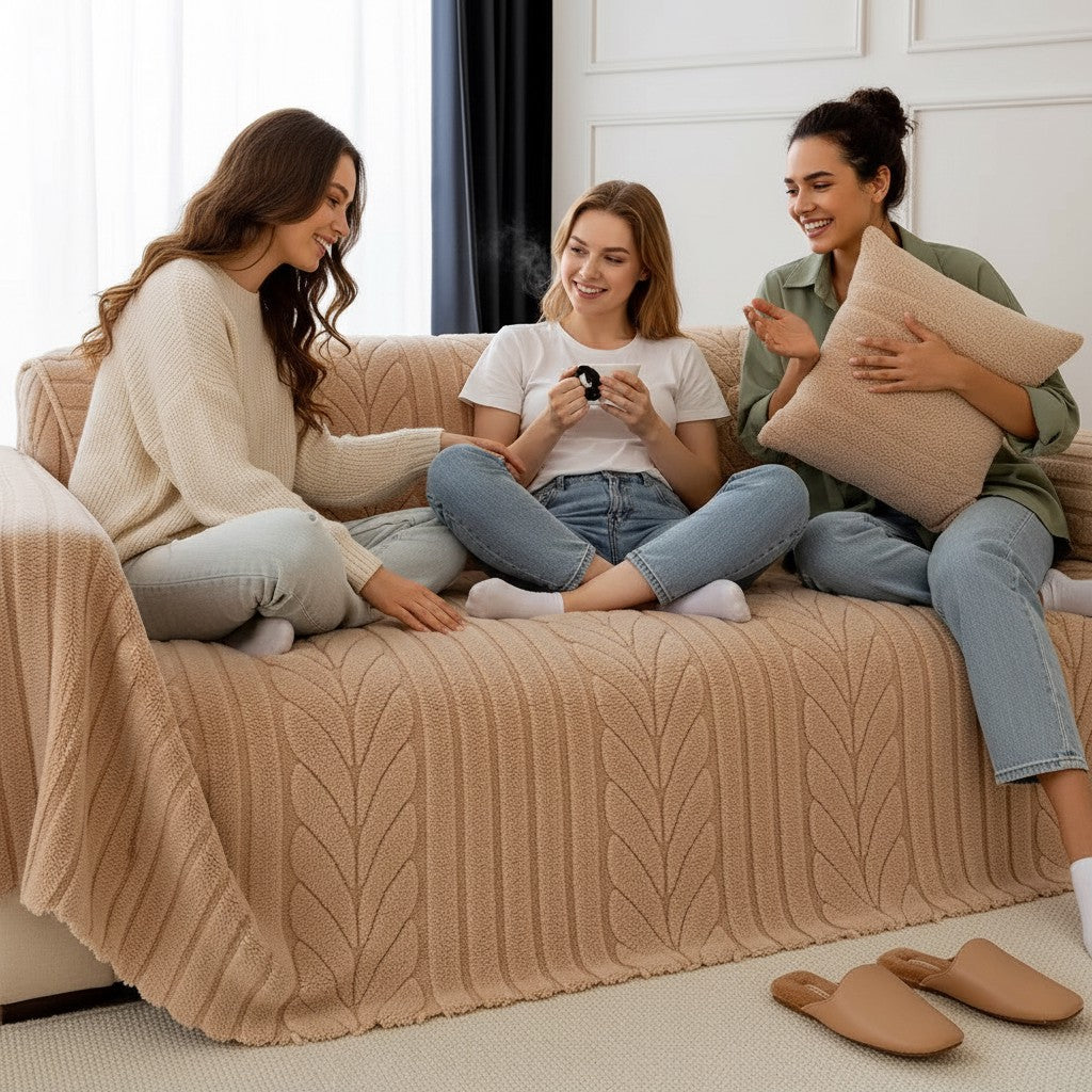 Classic Fuzzy Wheat Ear Plush Sofa Couch Cover