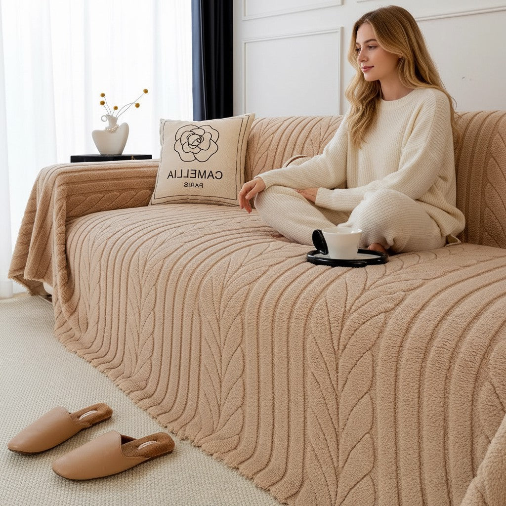 Classic Fuzzy Wheat Ear Plush Sofa Couch Cover