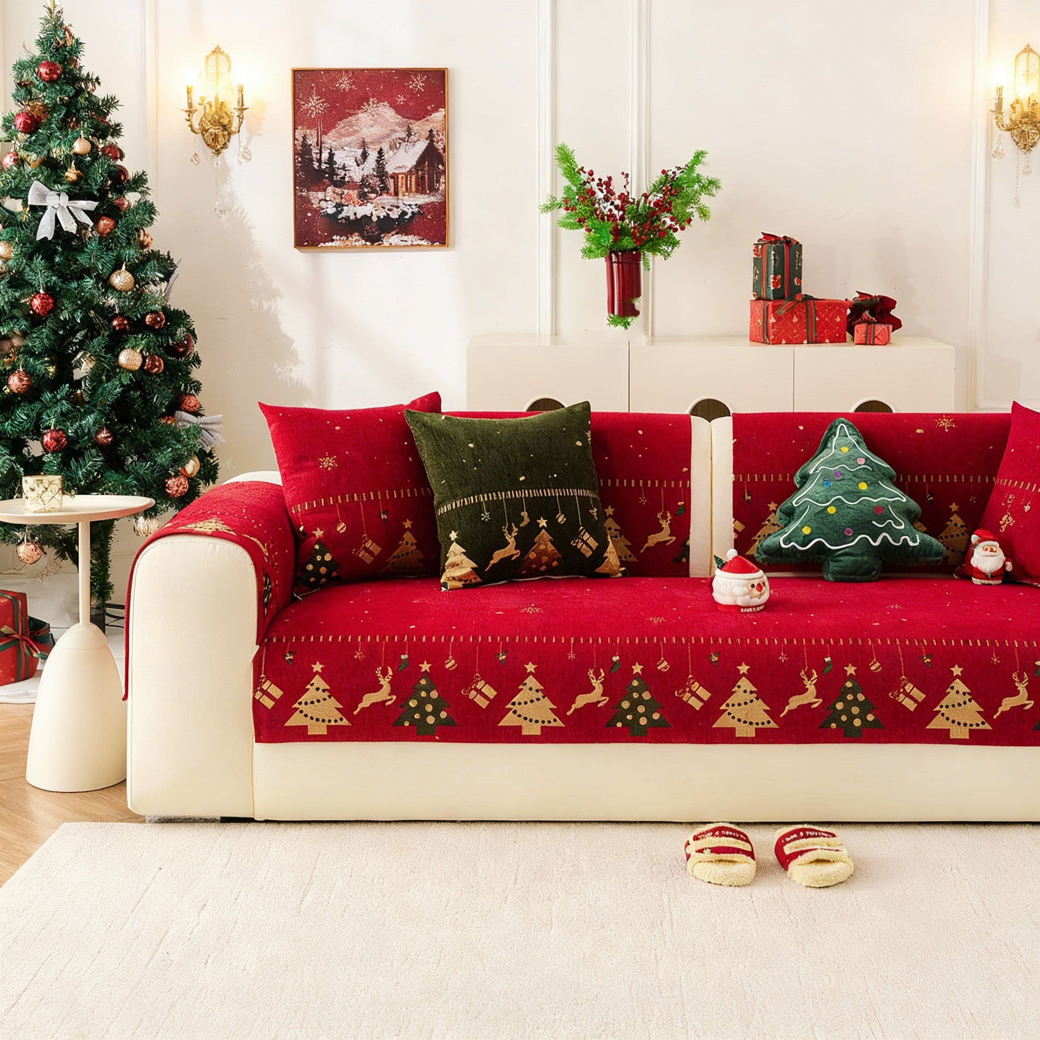 Christmas Chenille Non Slip Sofa Couch Cover