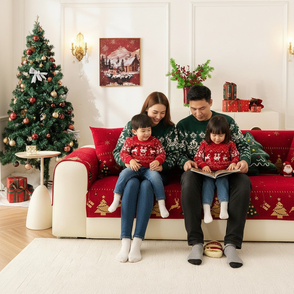 Christmas Chenille Non Slip Sofa Couch Cover