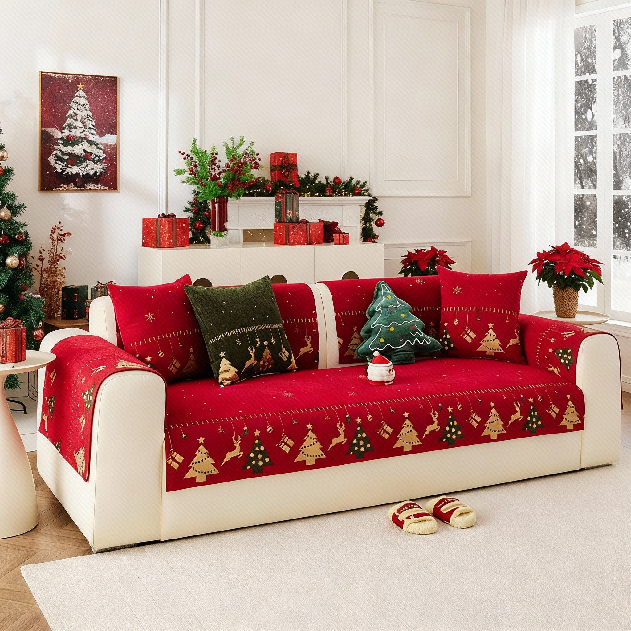 Christmas Chenille Non Slip Sofa Couch Cover