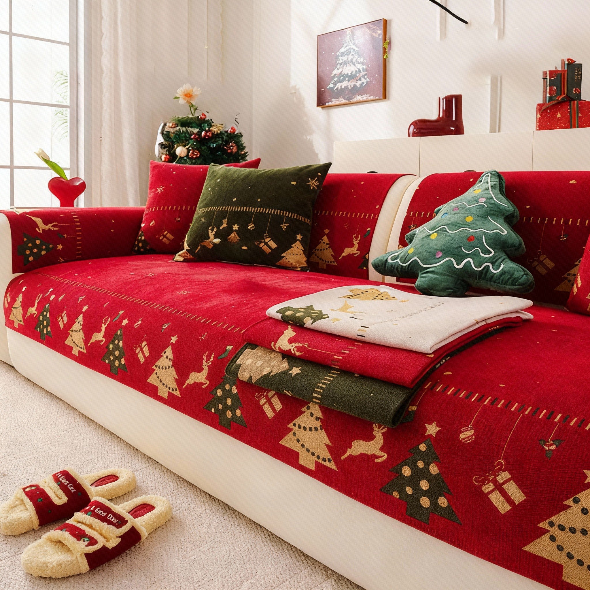 Christmas Chenille Non Slip Sofa Couch Cover