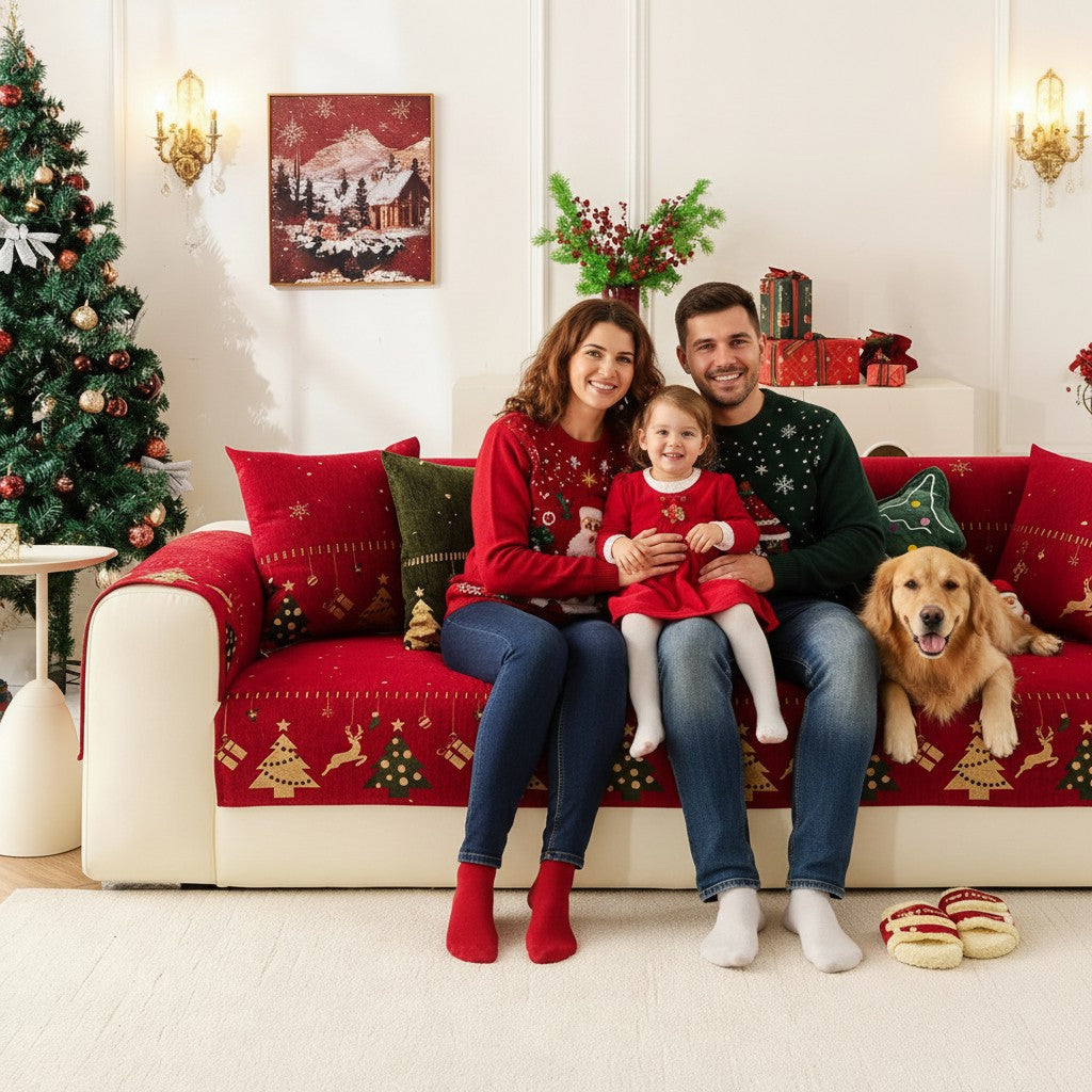 Christmas Chenille Non Slip Sofa Couch Cover