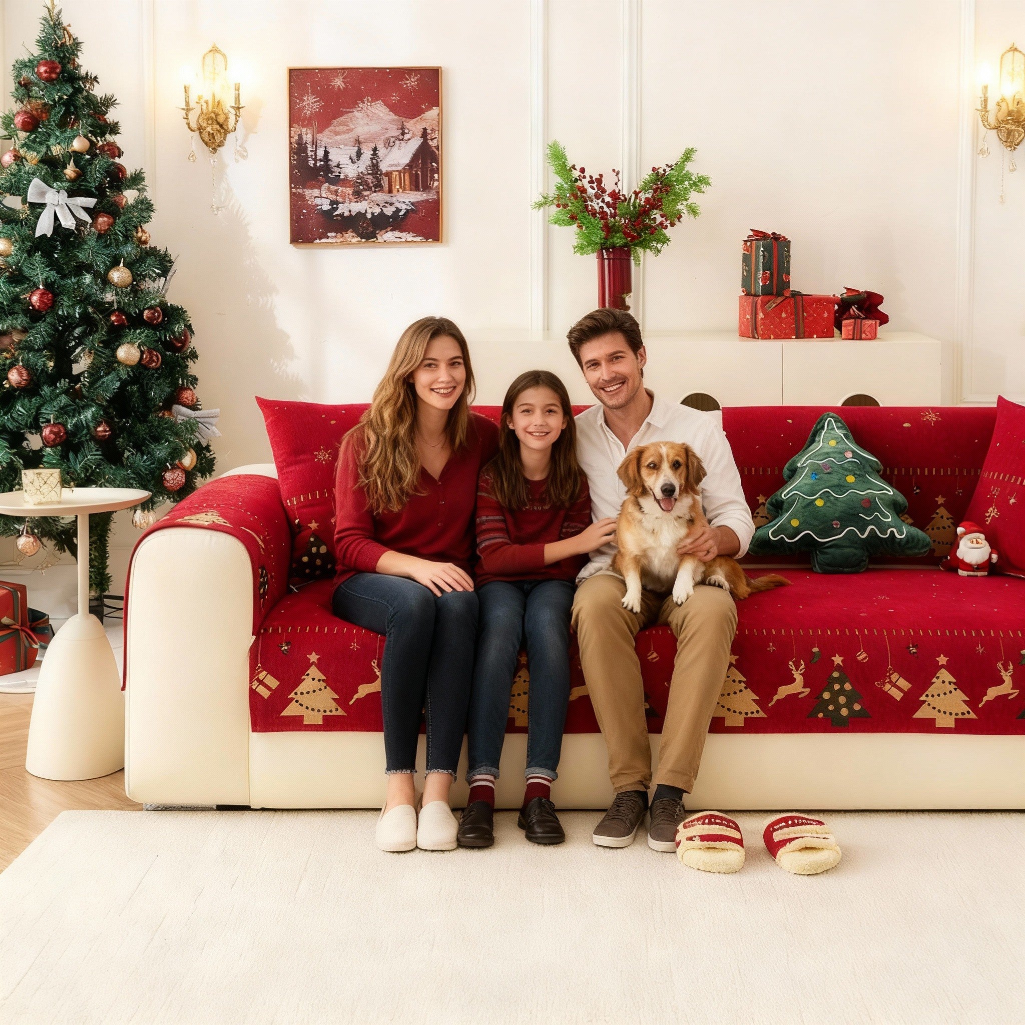 Christmas Chenille Non Slip Sofa Couch Cover