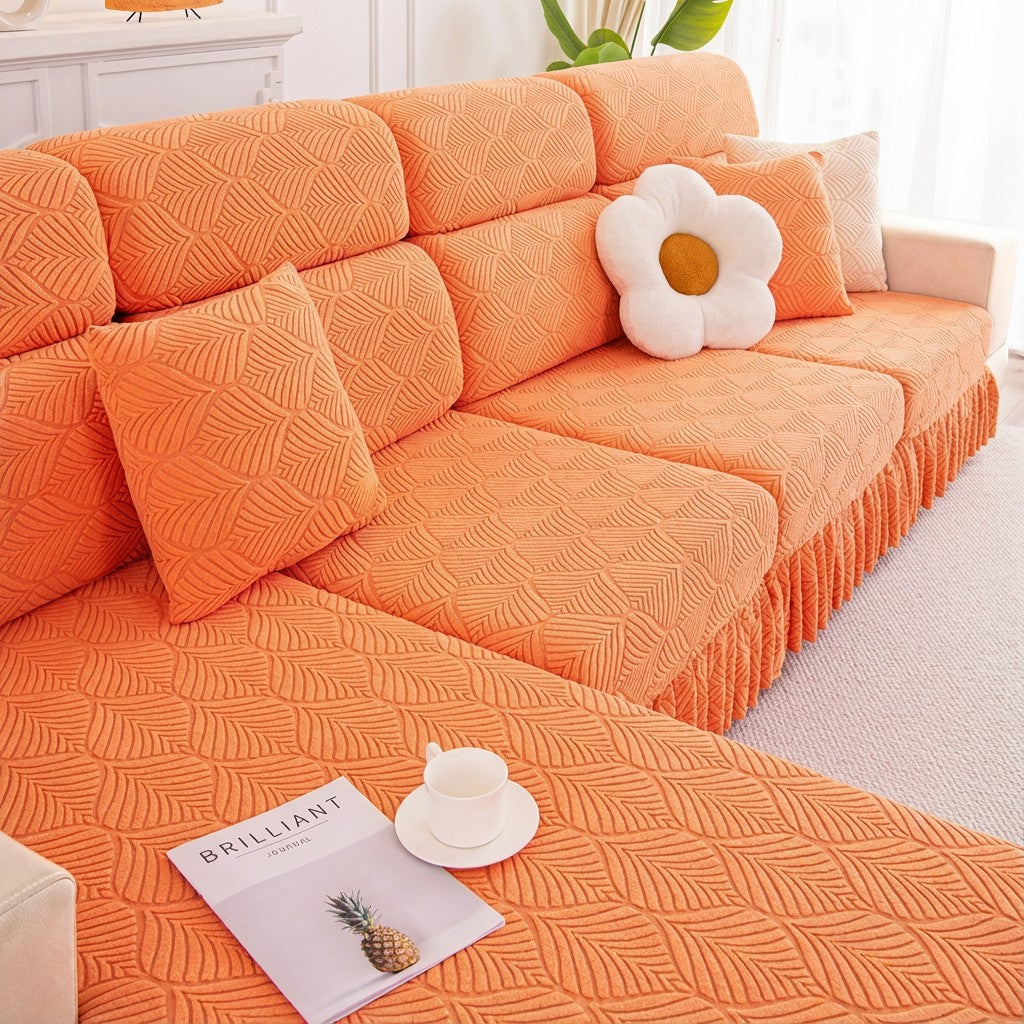 Jacquard Anti-Slip L Shaped Skirt Cushion Sofa Couch Cover