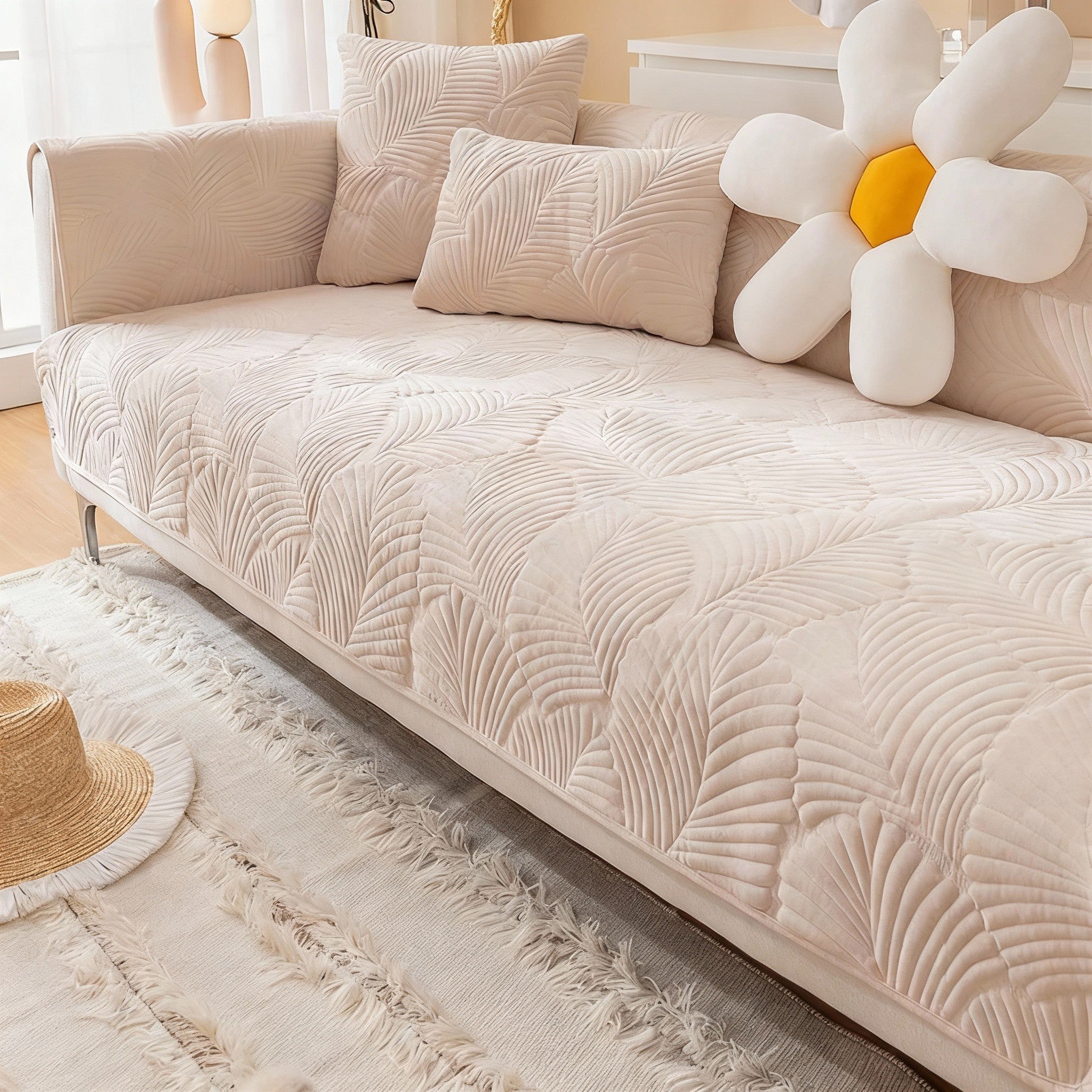 Non Slip Fluffy Thick Quilted Plush Couch Sofa Cover