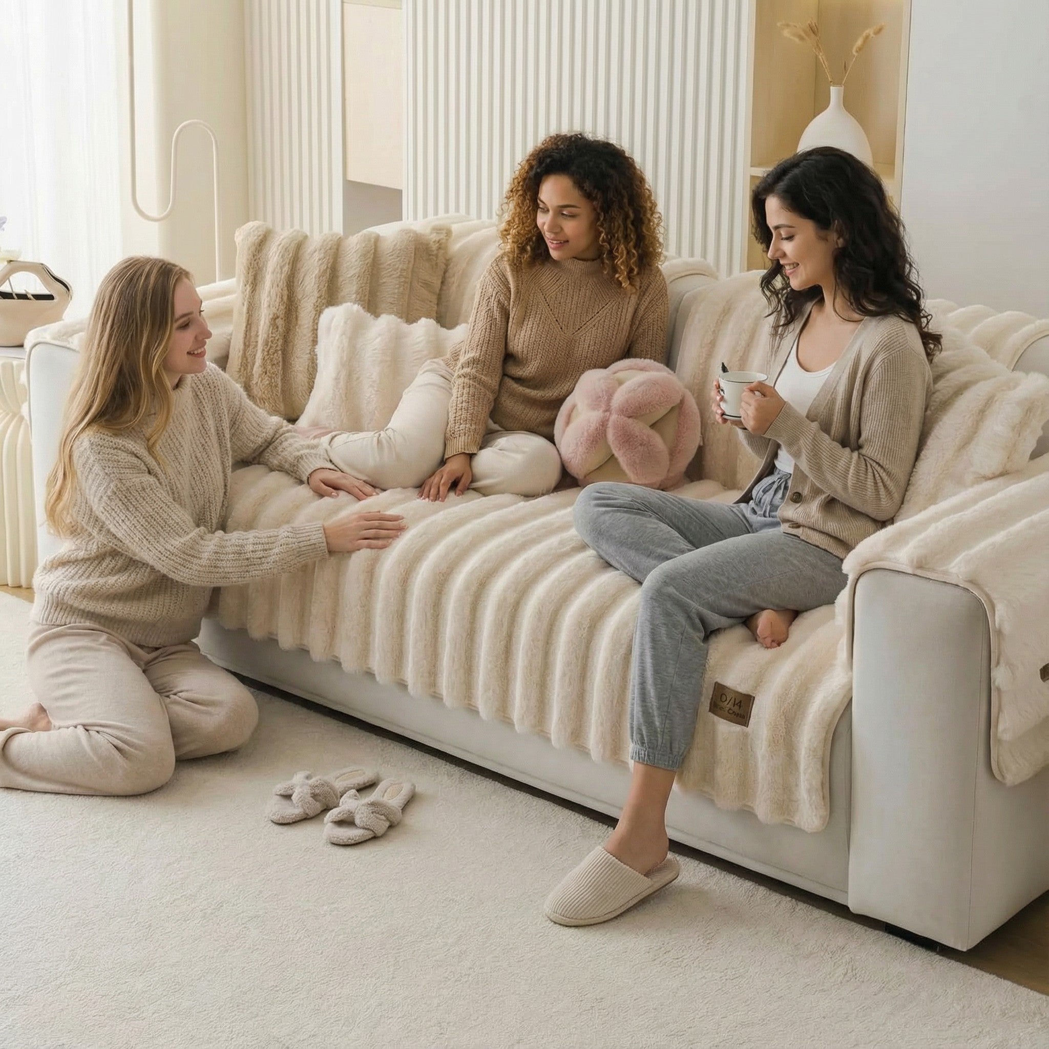 Non Slip Plush Fur Plush Fuzzy Rabbit Mat Couch Sofa Cover