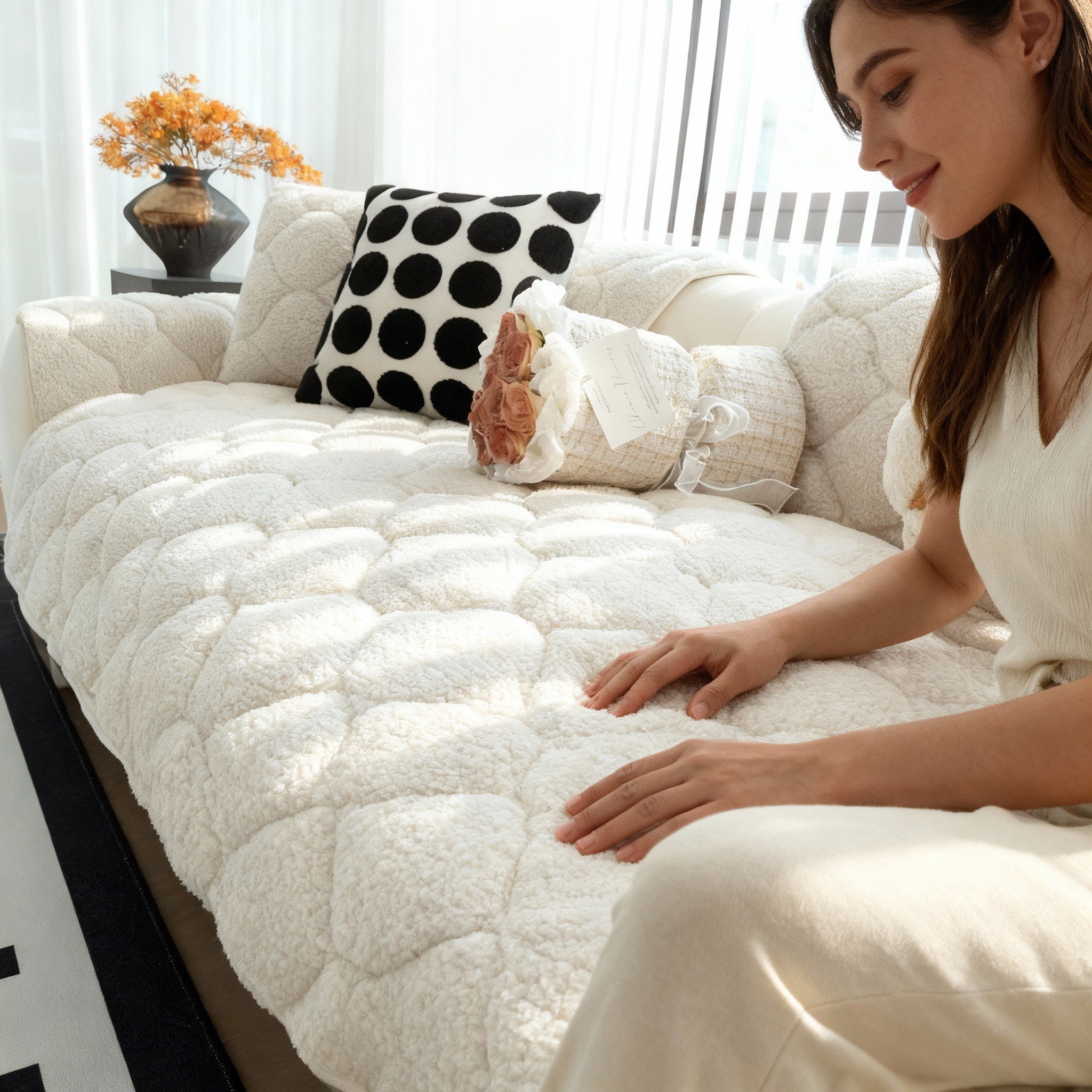 Non Slip Sherpa Fleece Plush Rabbit Mat Couch Sofa Cover