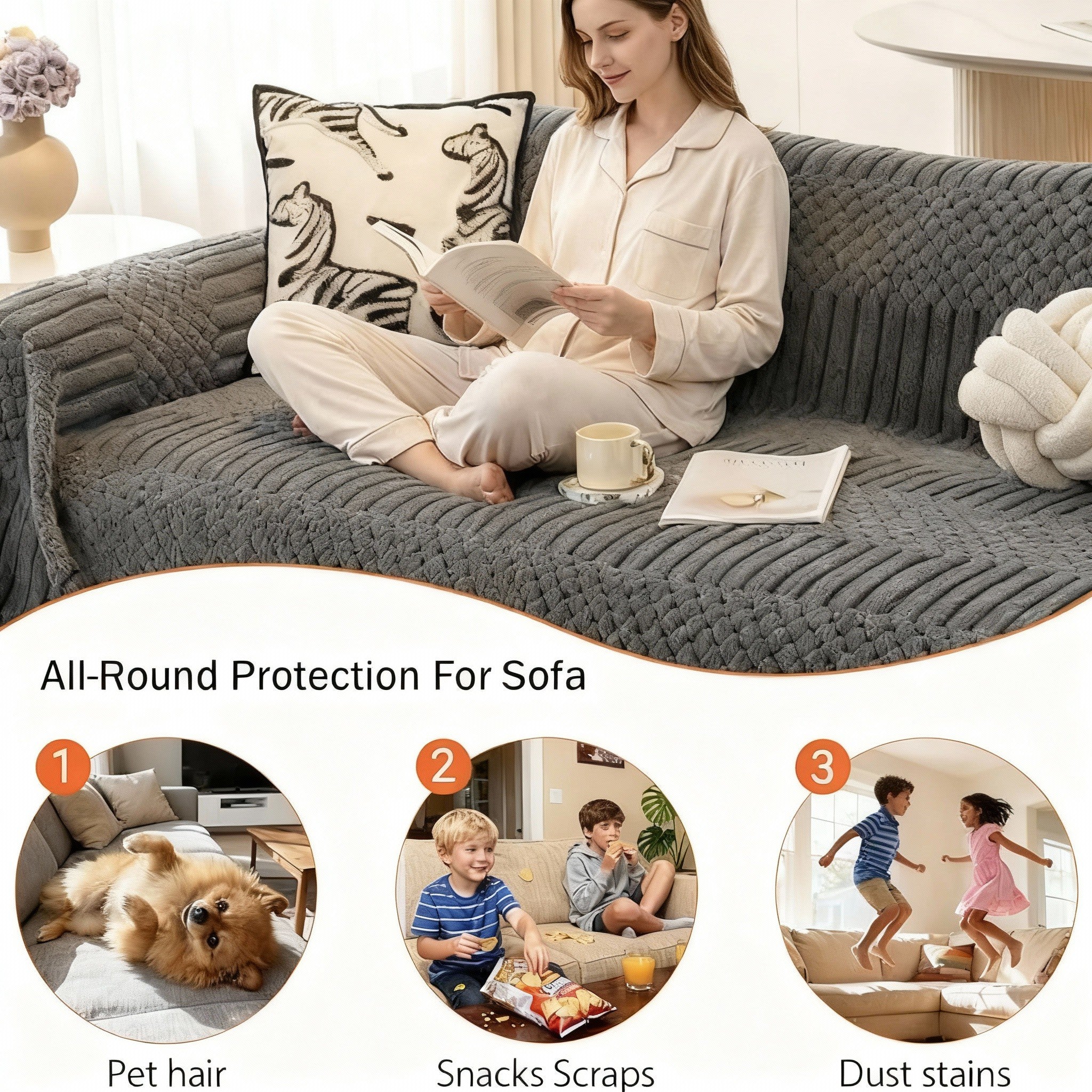 Non Slip Casual Fuzzy Plush Sofa Couch Cover