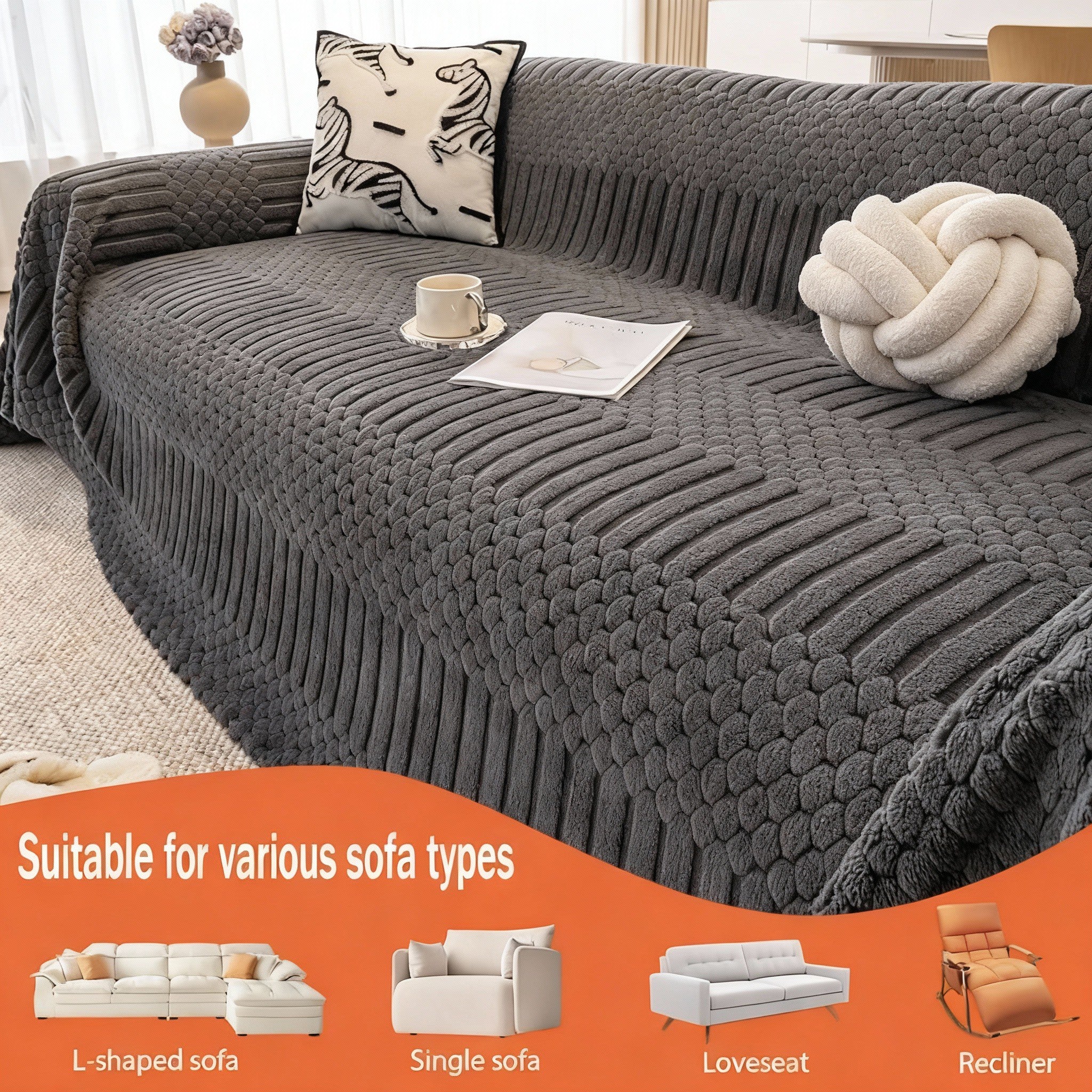 Non Slip Casual Fuzzy Plush Sofa Couch Cover