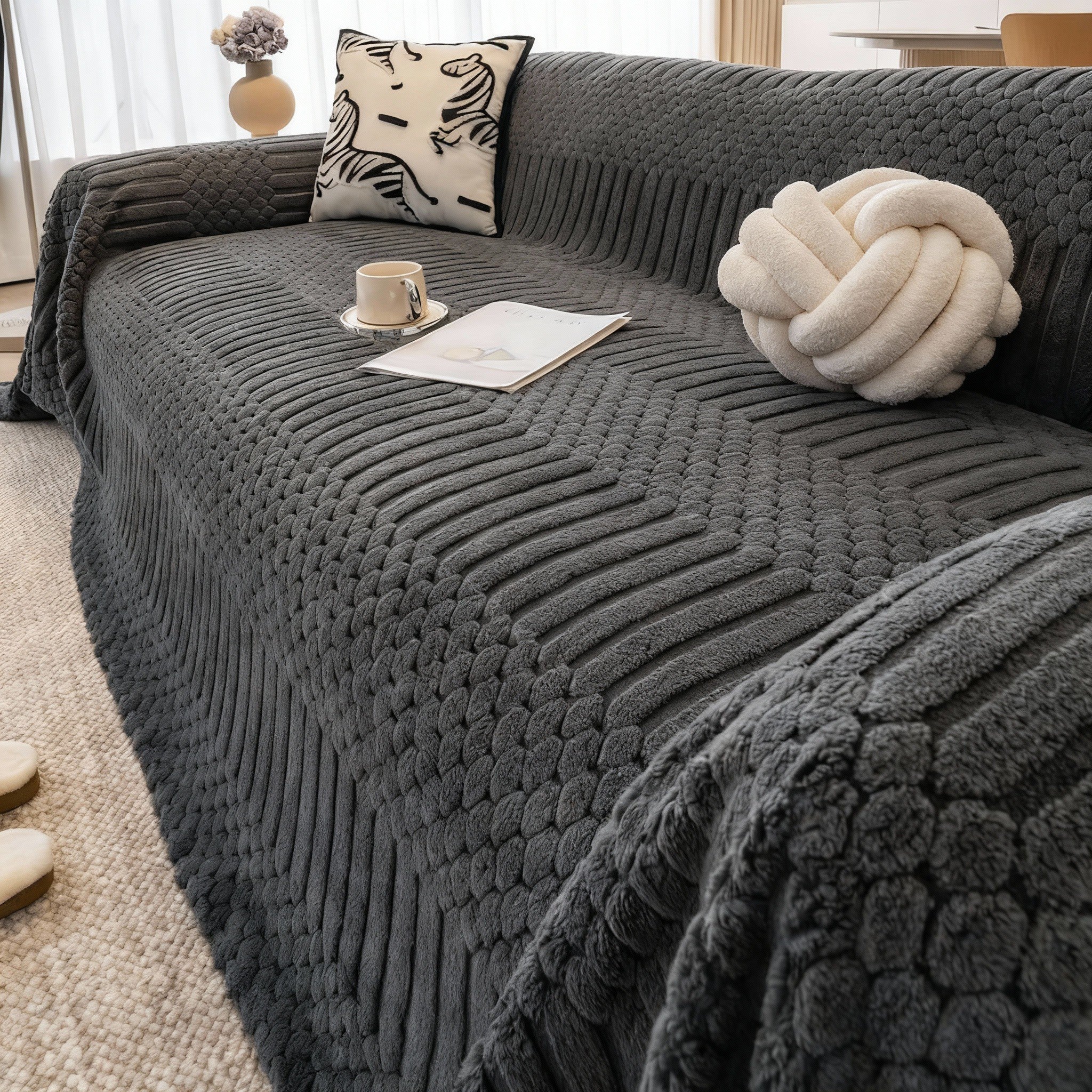 Non Slip Casual Fuzzy Plush Sofa Couch Cover