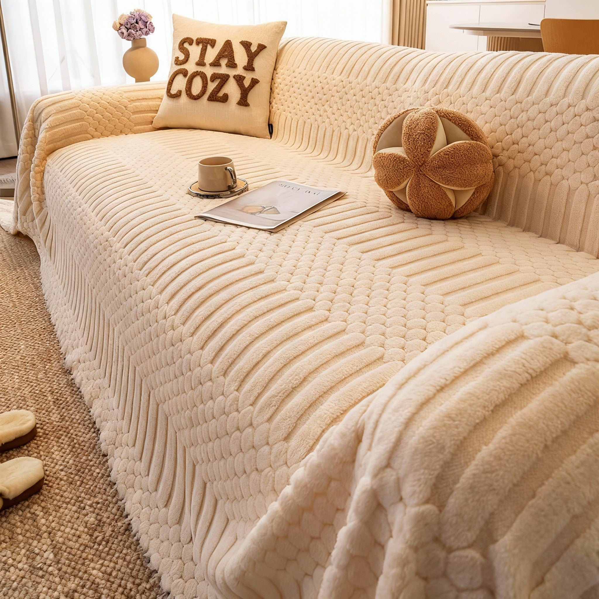 Non Slip Casual Fuzzy Plush Sofa Couch Cover