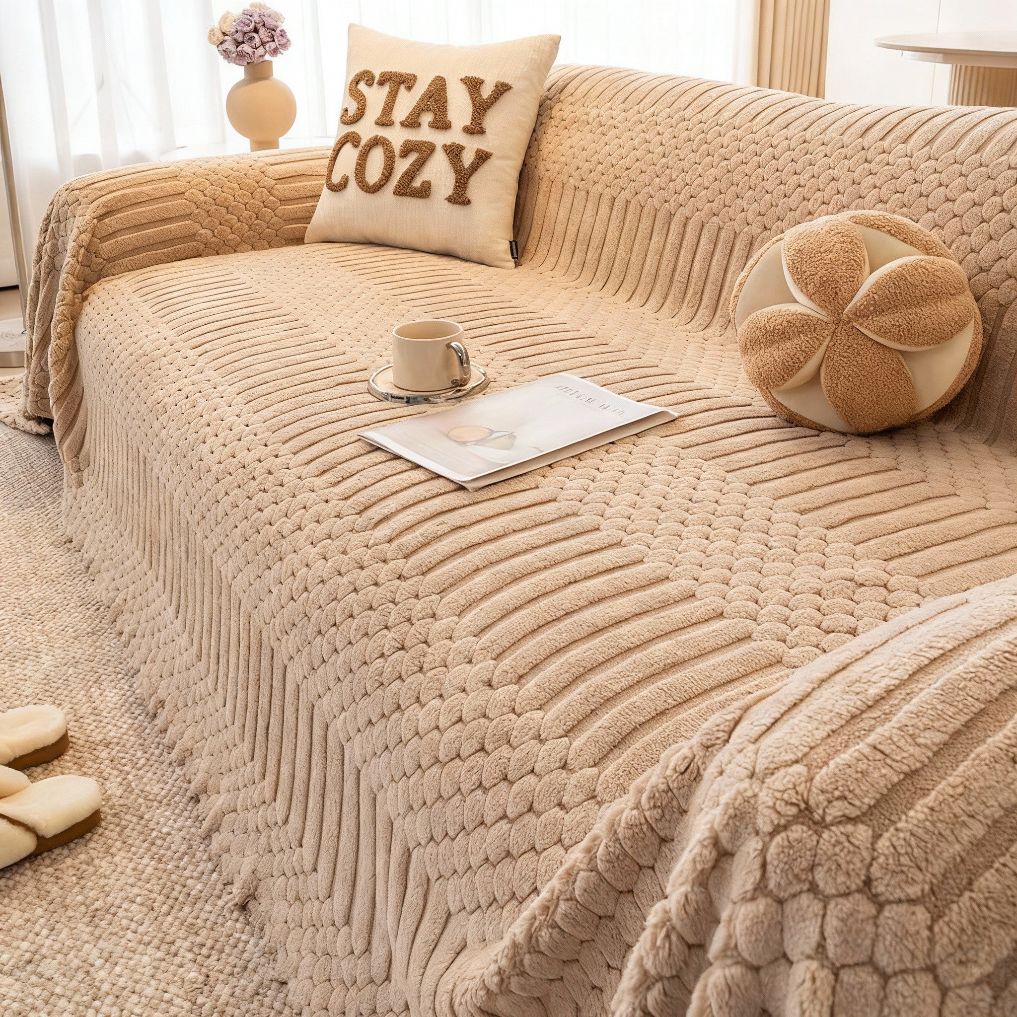 Non Slip Casual Fuzzy Plush Sofa Couch Cover