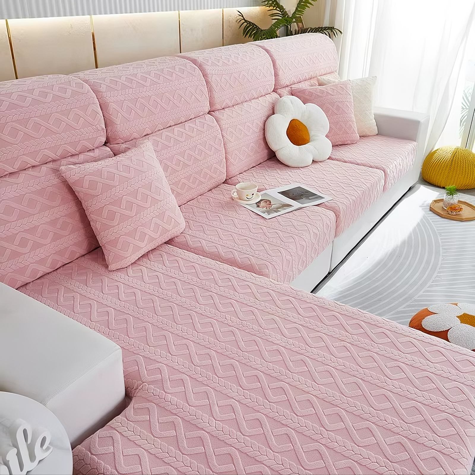Anti-Slip Jacquard Cushion L Shaped Sofa Couch Cover