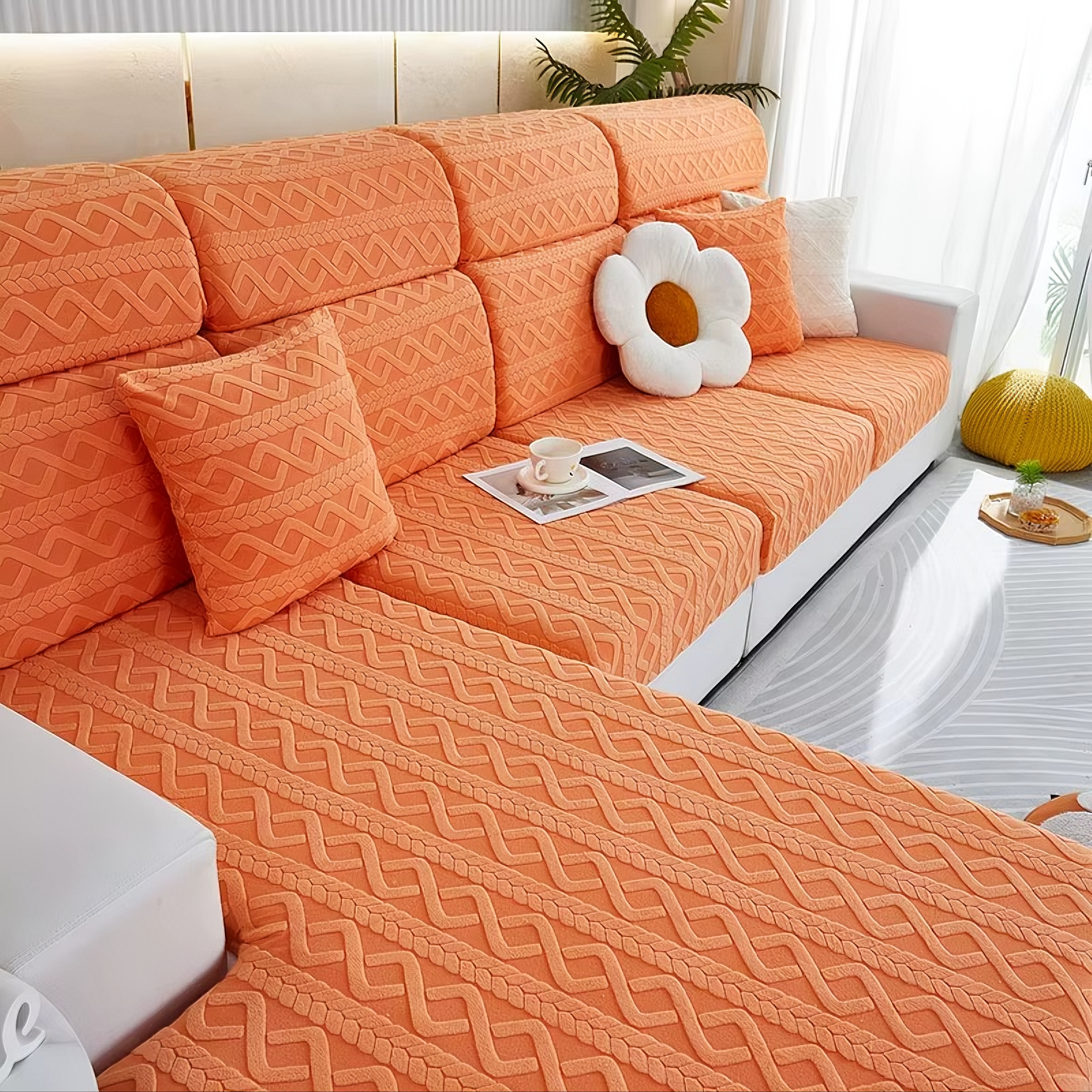 Anti-Slip Jacquard Cushion L Shaped Sofa Couch Cover