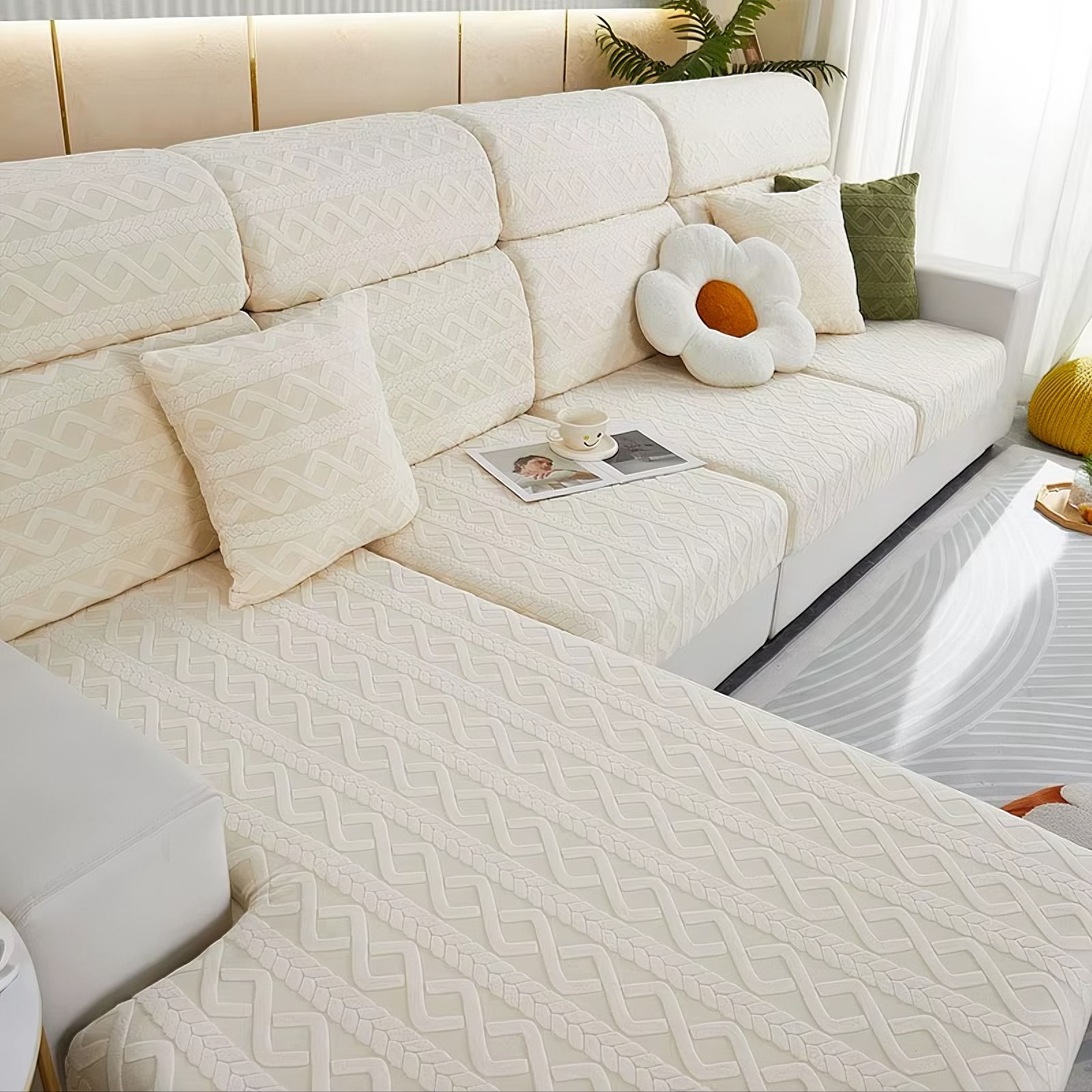 Anti-Slip Jacquard Cushion L Shaped Sofa Couch Cover