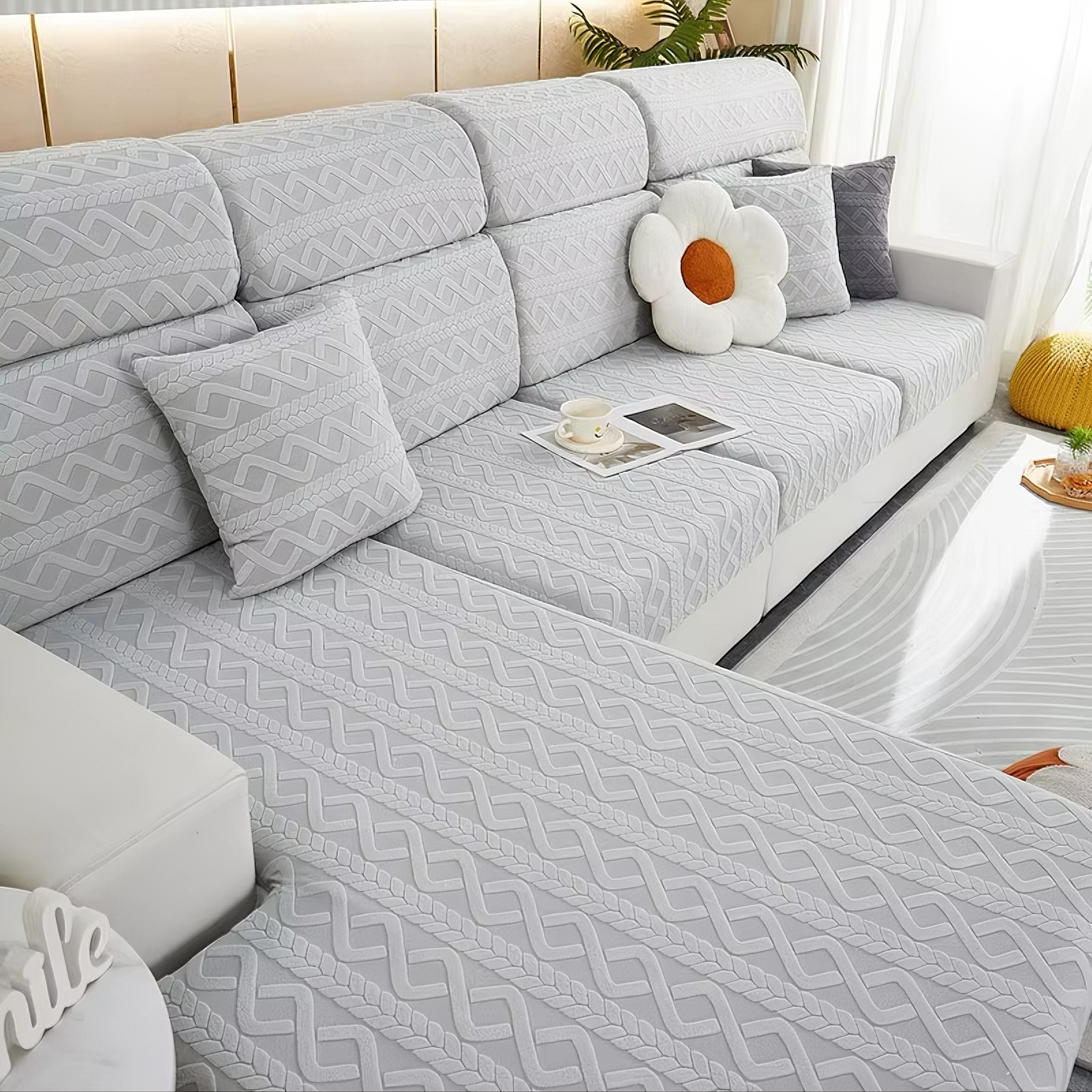 Anti-Slip Jacquard Cushion L Shaped Sofa Couch Cover