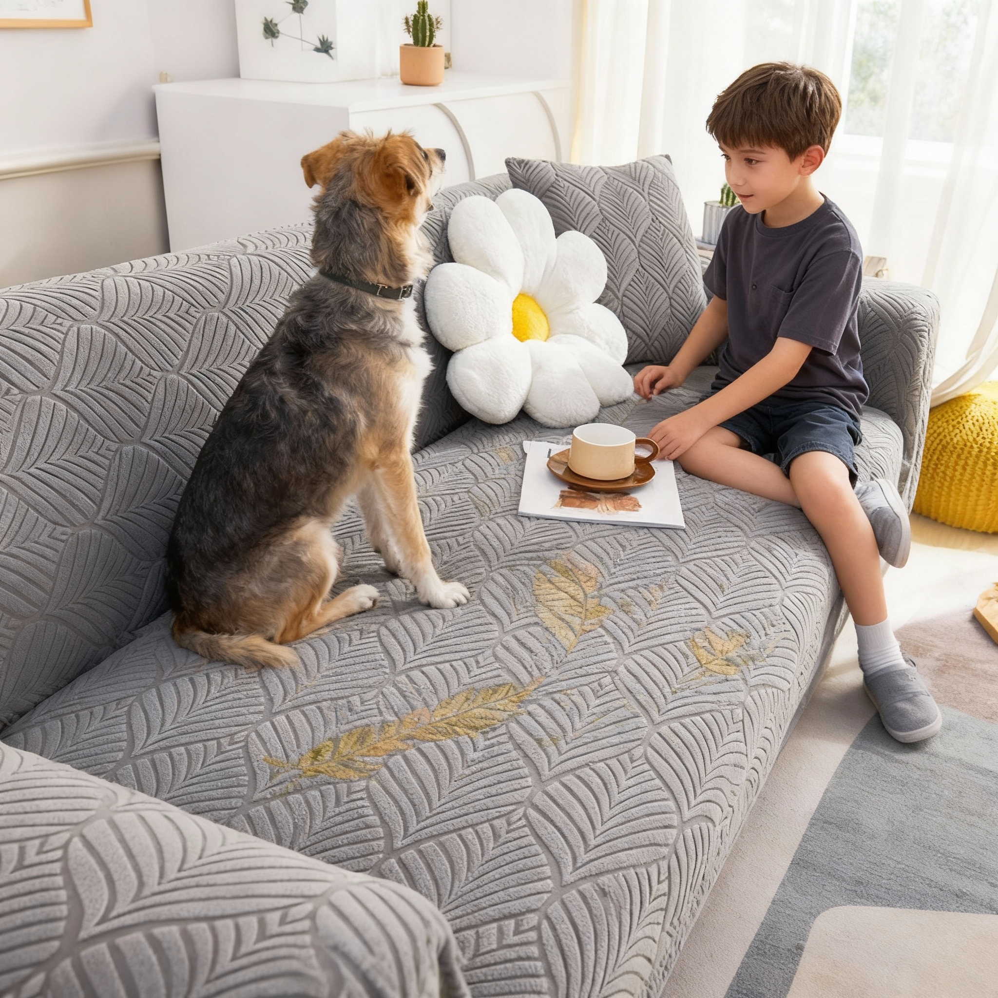 360 Leaves Velvet Slipcover Sofa Couch Cover