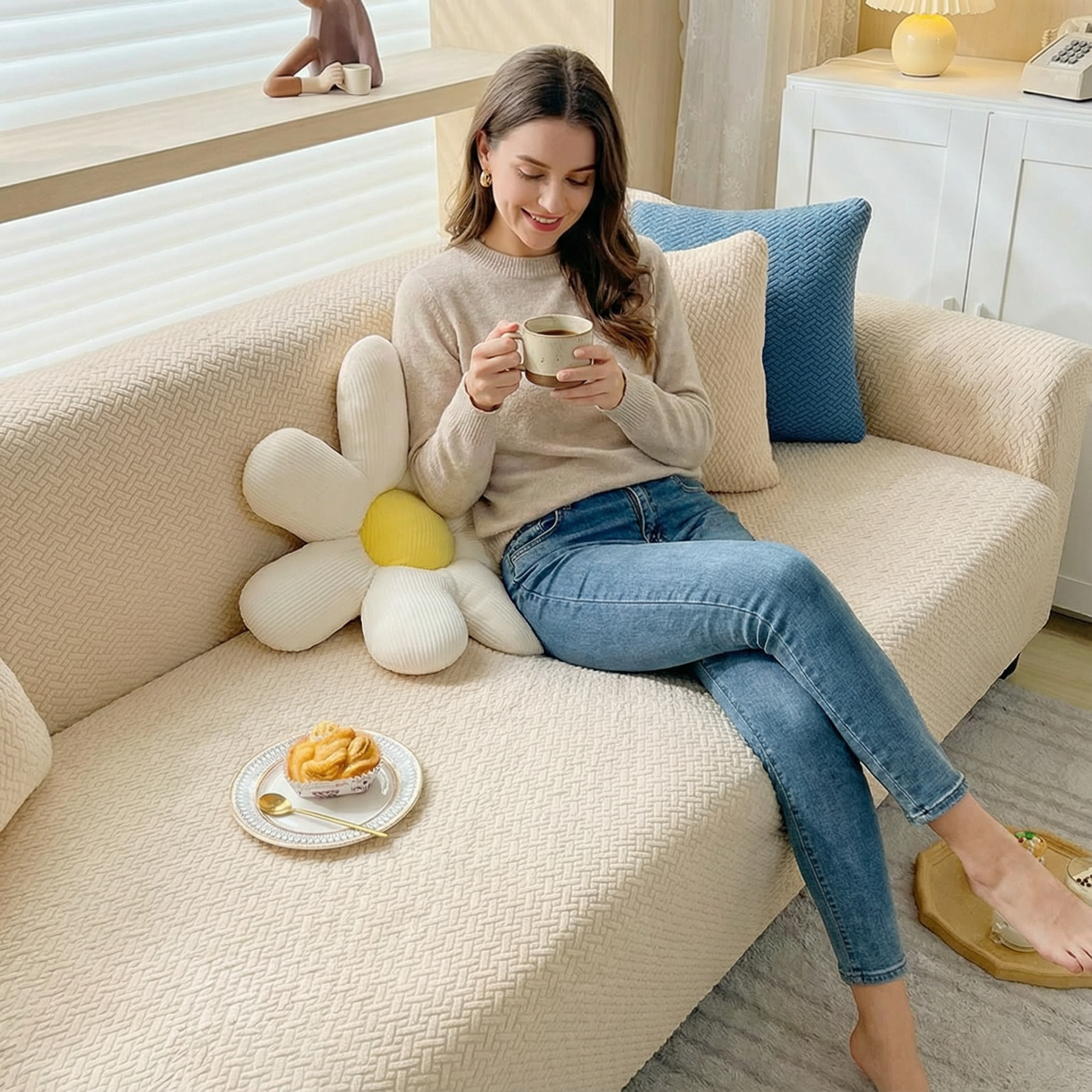 360 Jacquard Non Slip Slipcover Sofa Couch Cover