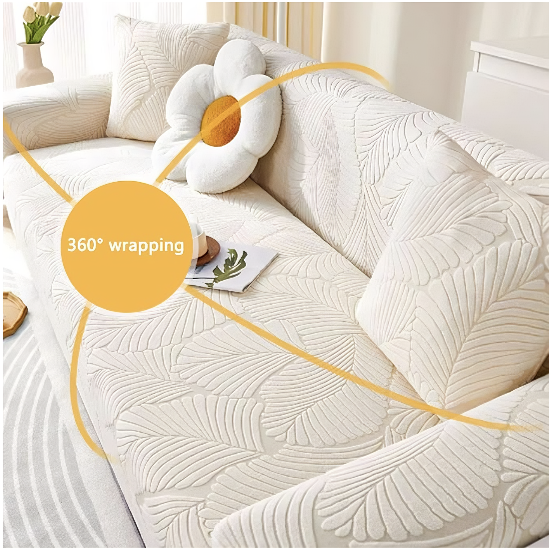 360 Jacquard leaves Slipcover Sofa Couch Cover